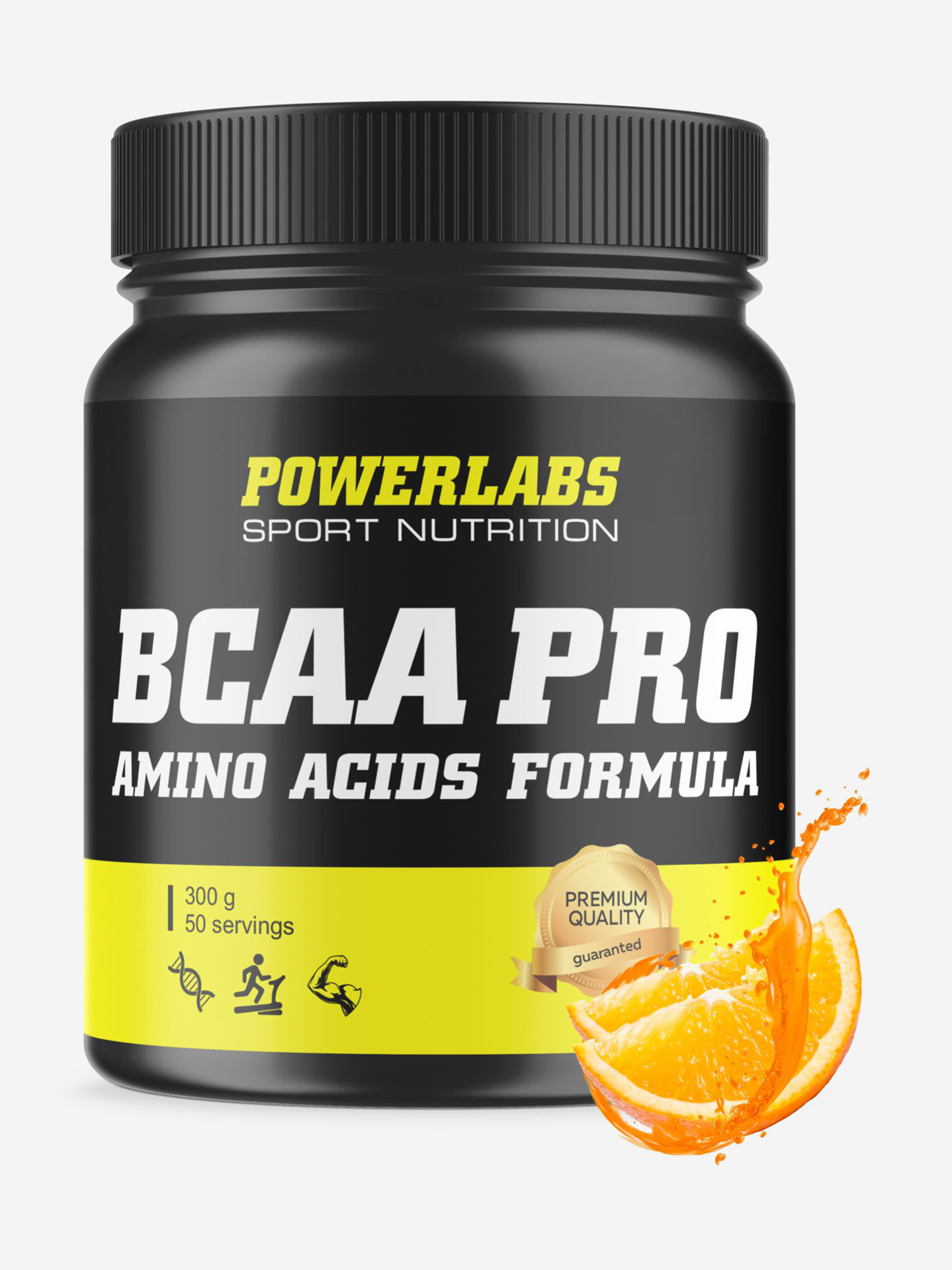 Аминокислоты BCAA PRO, Powerlabs, 300 г, апельсин, Черный
