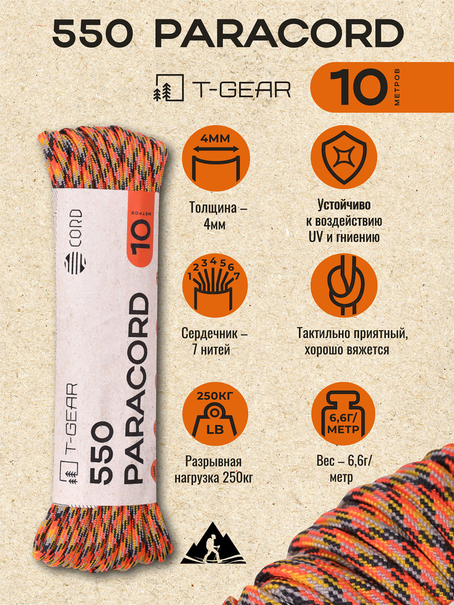 Изображение товара Паракорд 550 T-Gear x CORD Motley X 10м