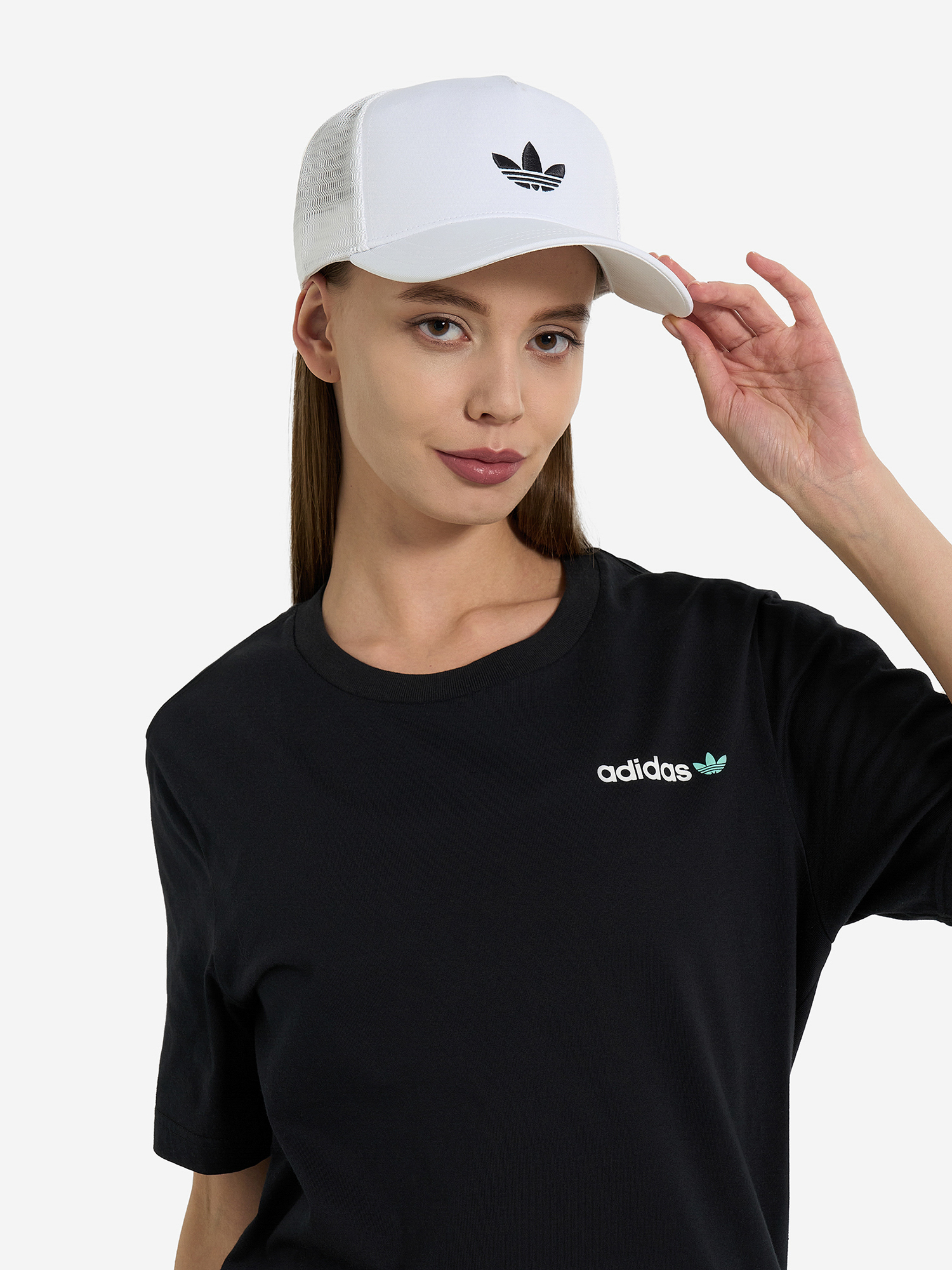 фото Бейсболка adidas curved trucker, белый