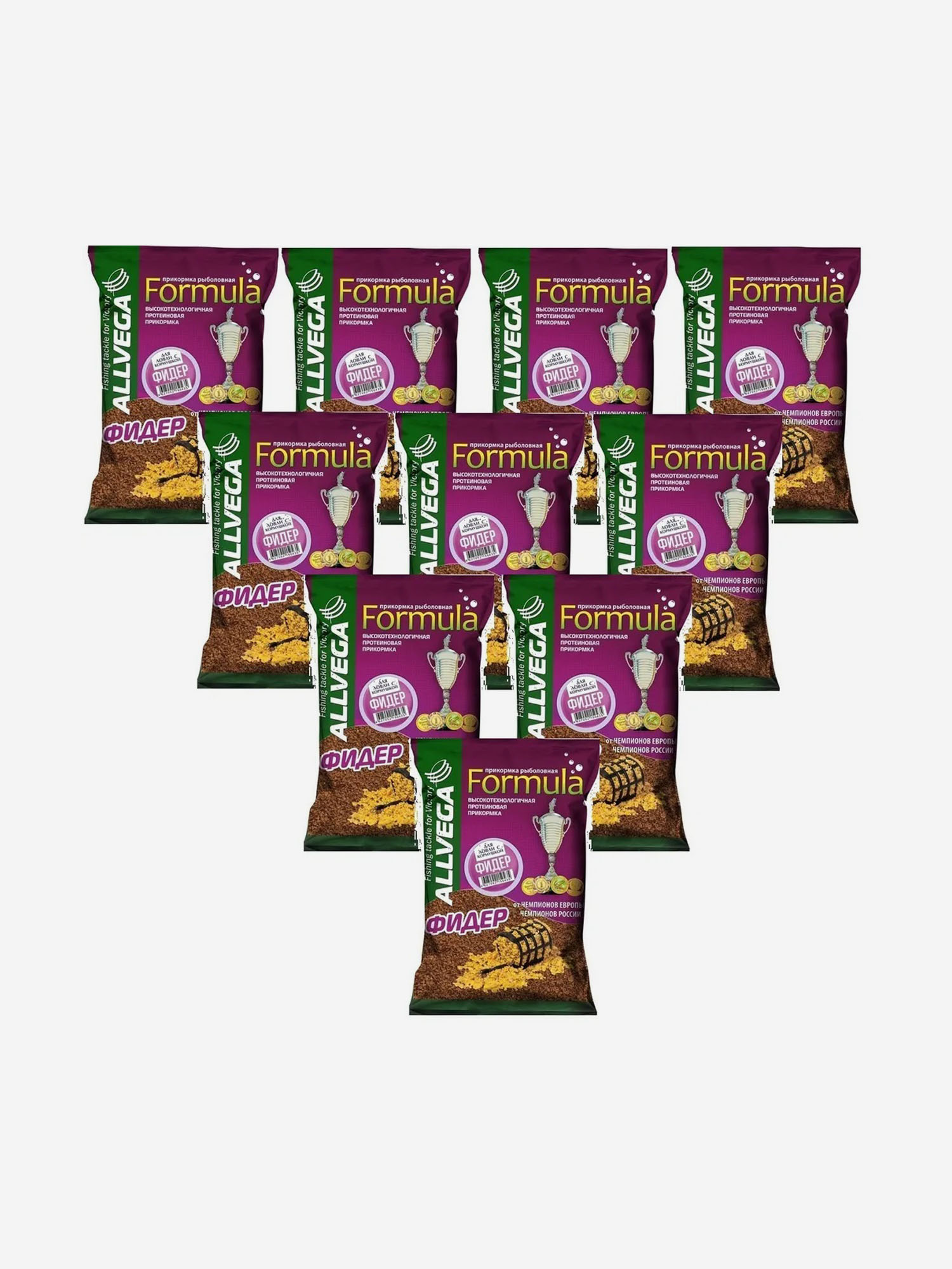 

Прикормка натуральная ALLVEGA "Formula Feeder" (ФИДЕР) 10 пакетов по 0,9 кг., Коричневый