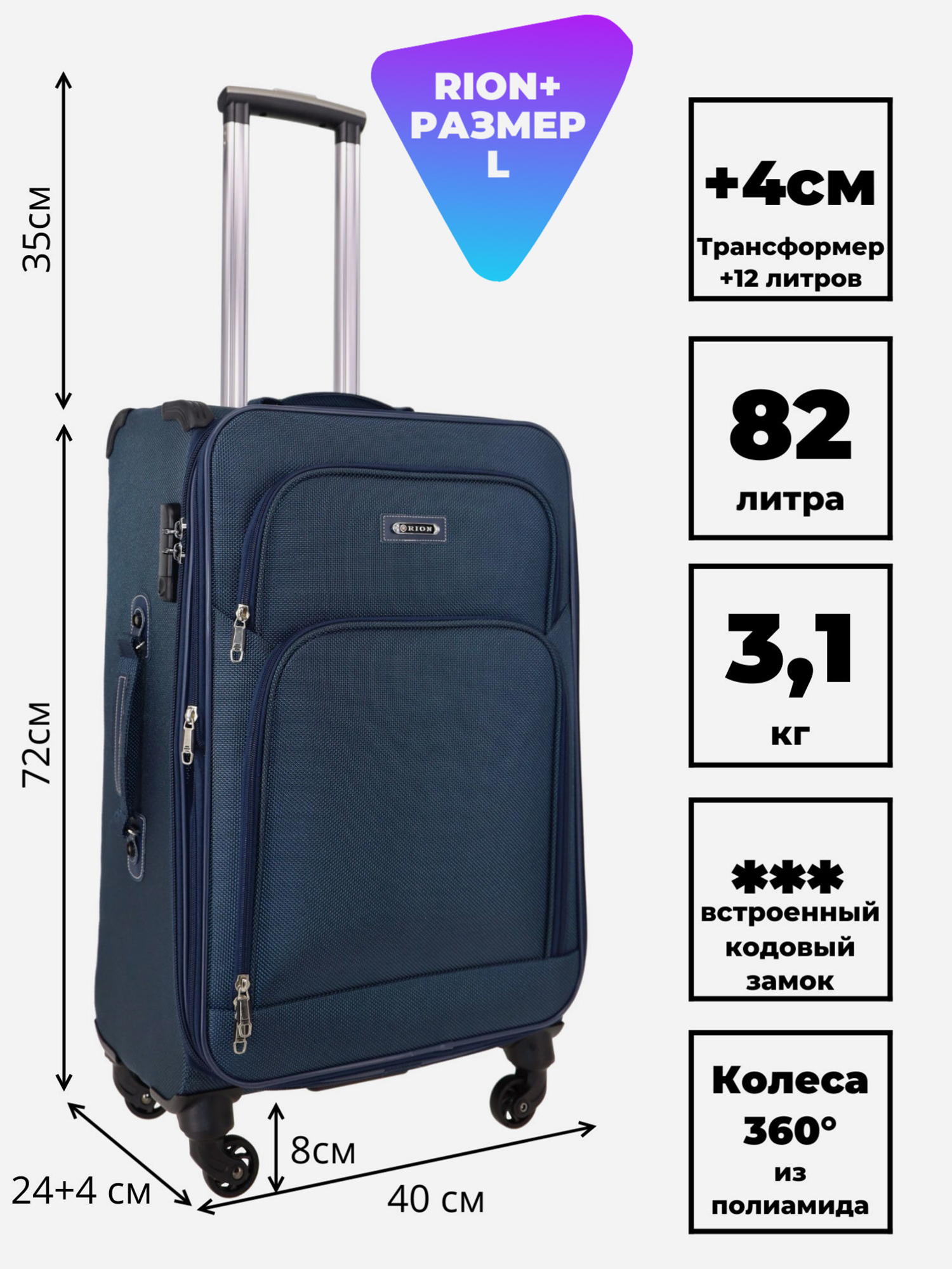 Изображение товара Чемодан Рион+ (RION+) синего цвета для активного отдыха