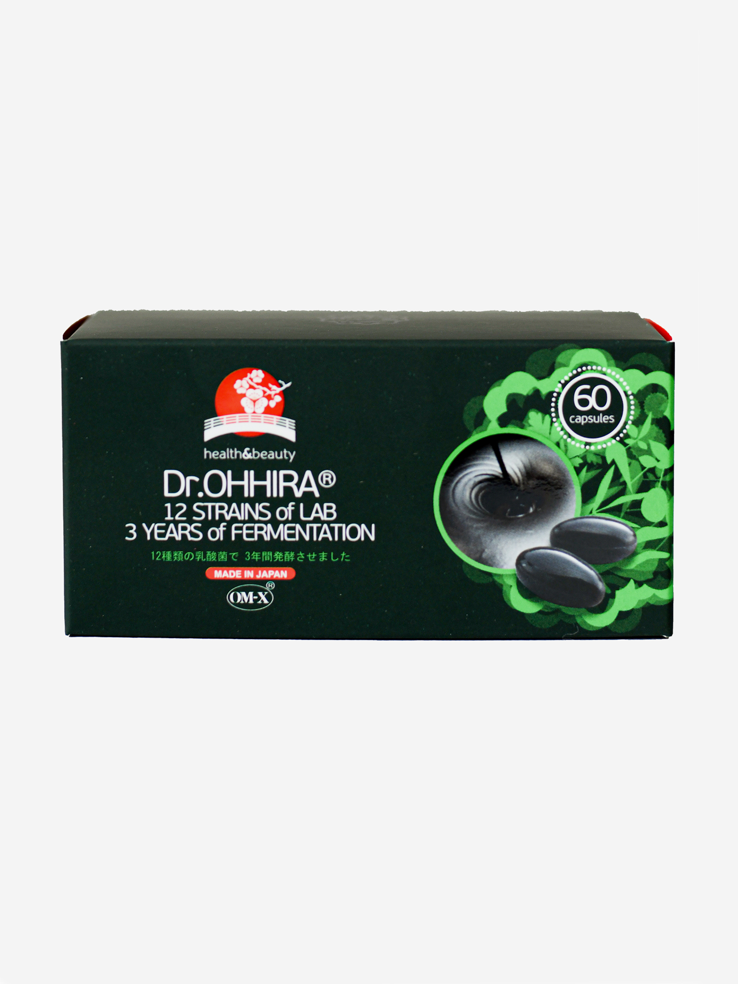 Витамины и минералы Ферментированный растительный комплекс OM-X® от Dr.OHHIRA® – 60 капсул, Синбиотик нового поколения ОМ-Х®: ПРЕбиотики, ПРОбиотики, МЕТАбиотики. Ферментируется и выдерживается в течение 3-х лет, Зеленый