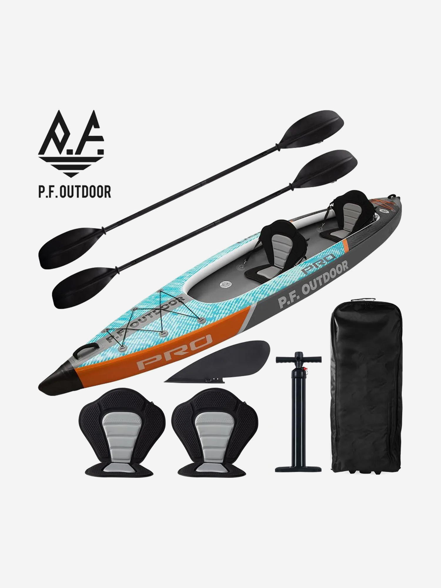 

Каяк P.F. Outdoor Tandem UV надувной двухместный, Серый