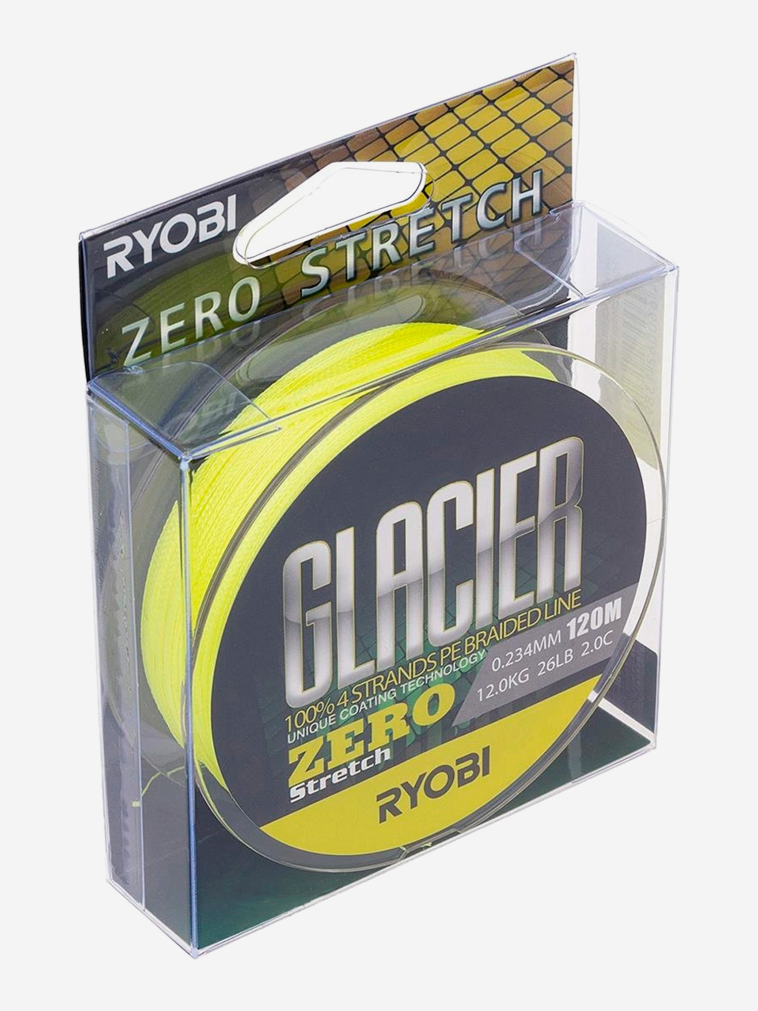 

Шнур плетеный для рыбалки Ryobi GLACLER ZERO 120м, 0,234мм, 12кг, желтый, Желтый