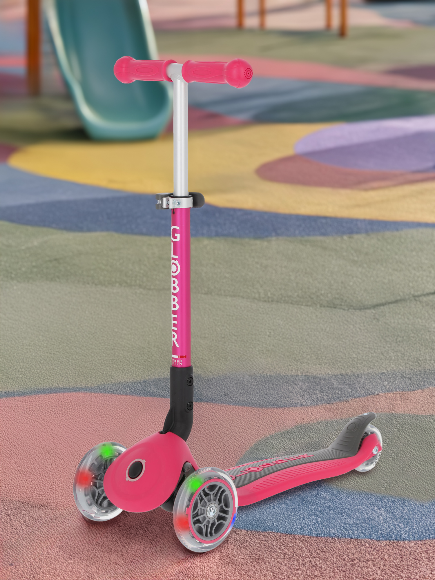 

Самокат 3-х колесный детский Globber Foldable Lights, Розовый