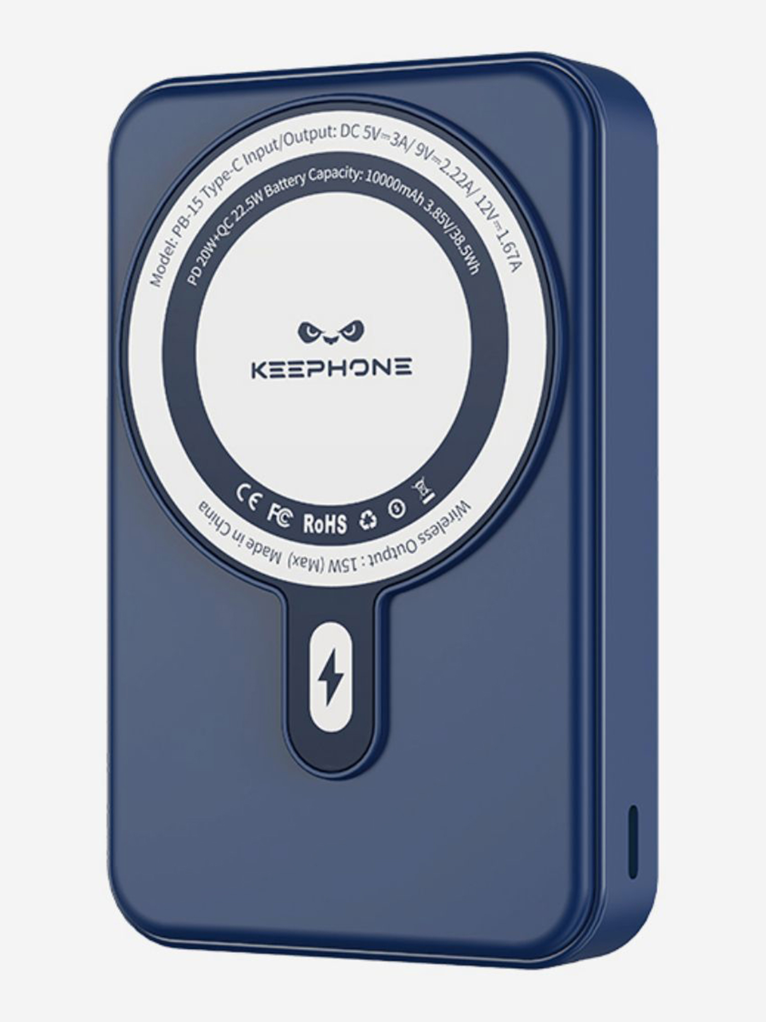 

Повербанк с беспроводной зарядкой для телефона KEEPHONE Snap Stand / Быстрая зарядка аккумулятора: 10000 мАч, подставка — Синий, Синий