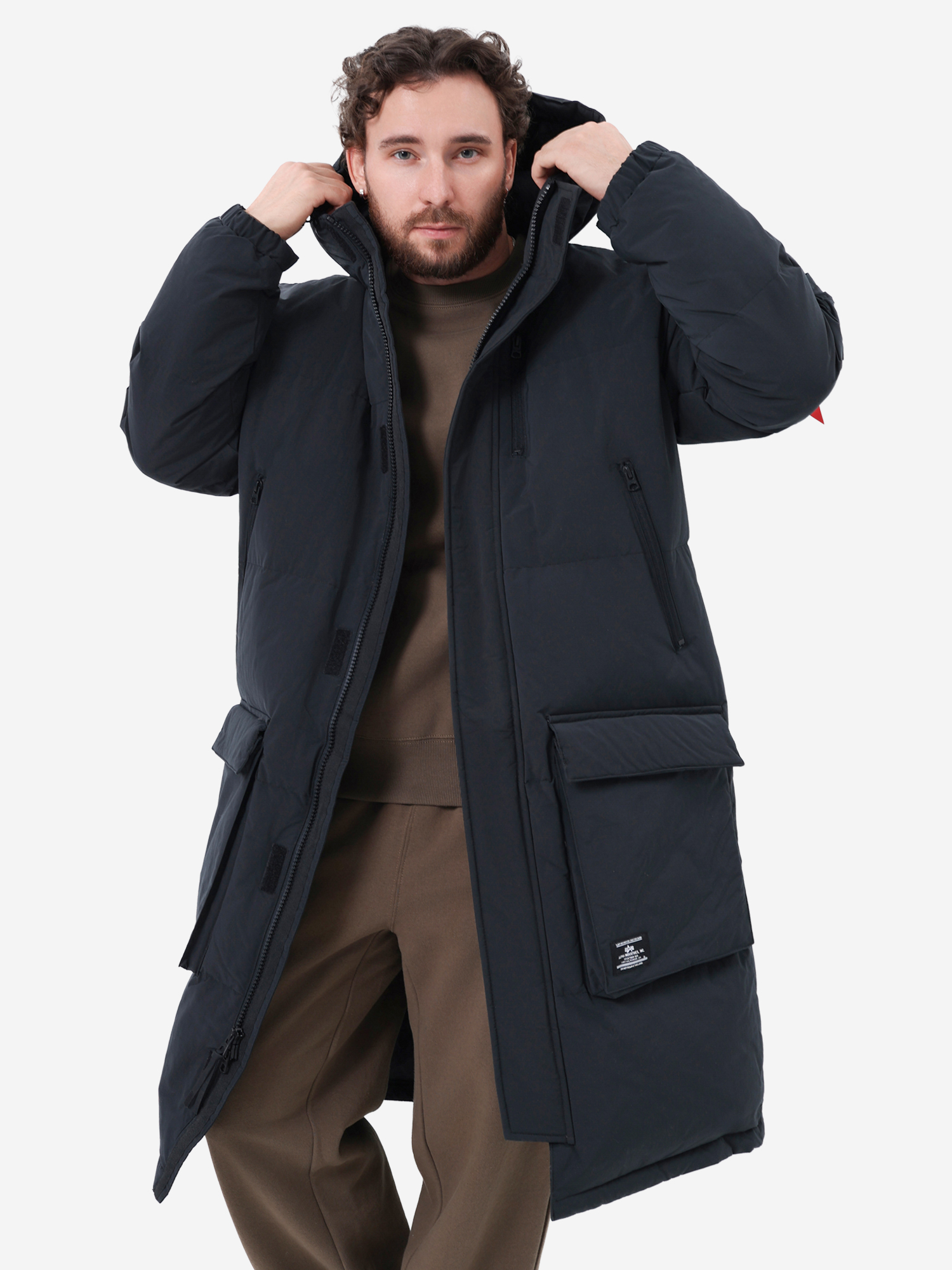 Изображение товара Мужской длинный пуховик Alpha Industries на натуральном пуху зимний