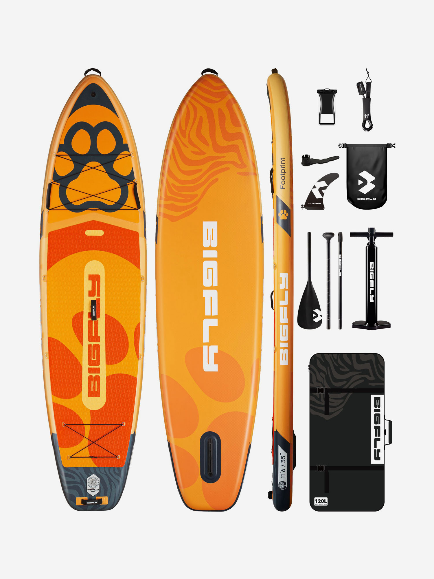 Надувная двухслойная SUP-доска BIGFLY Pet ORANGE STD, 11'6 351*86*15 см, сапборд, Оранжевый