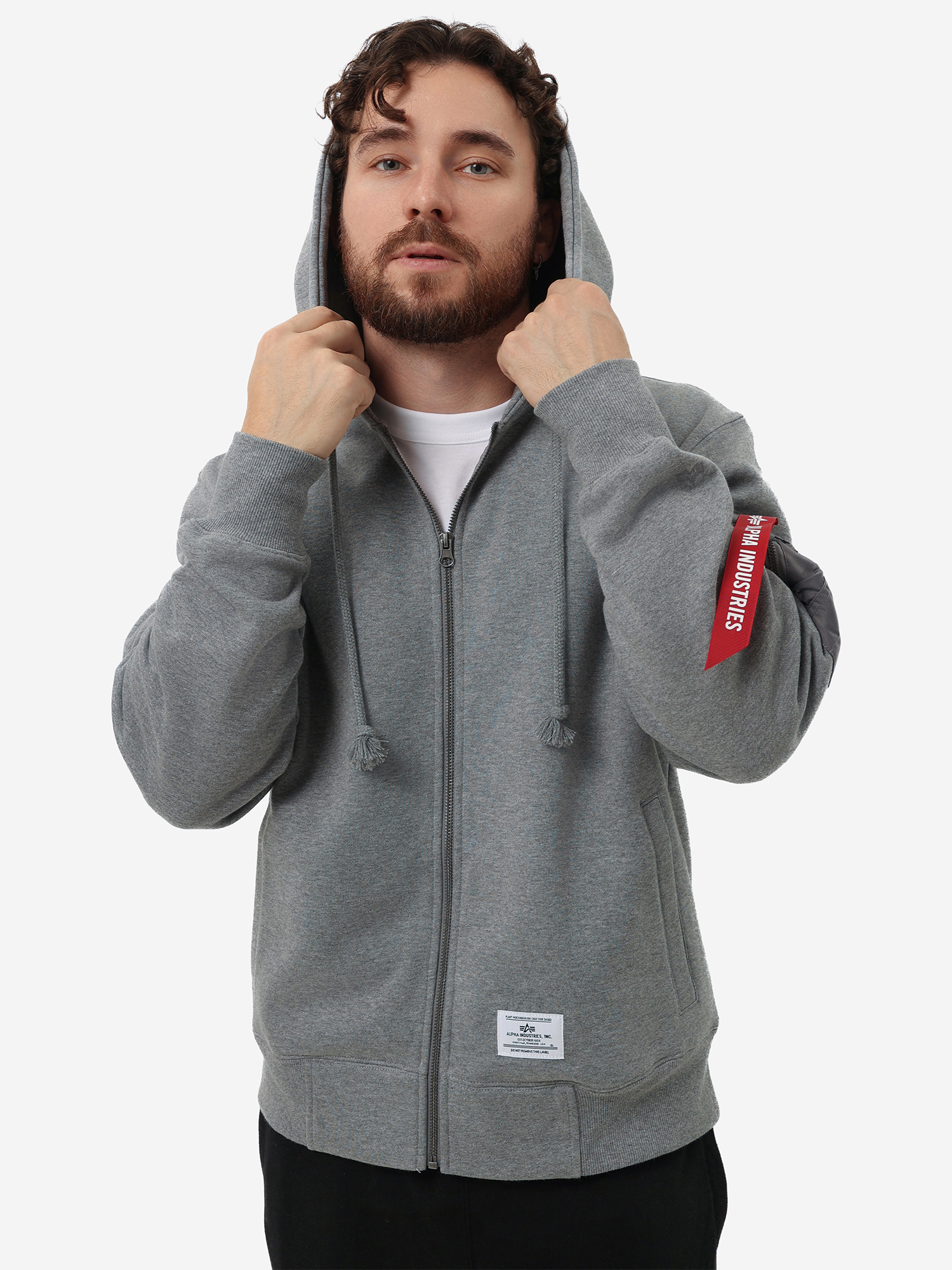 Изображение товара Толстовка с капюшоном на молнии Utility Pocket Full Zip Up Alpha Industries, Серый/светло-серый