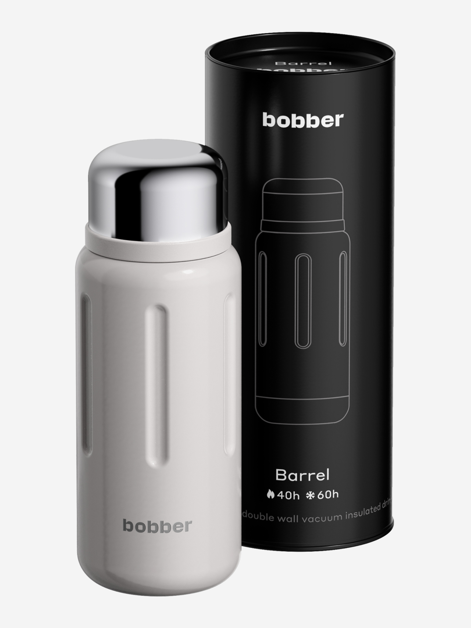 Изображение товара Термос вакуумный BOBBER Barrel 1 л с широким горлом и ситечком тепло до 40 часов серый, Серый