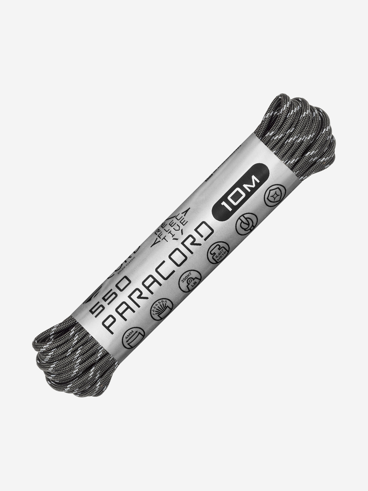 

Паракорд 550 CORD nylon 10м RUS световозвращающий (graphite), Серый