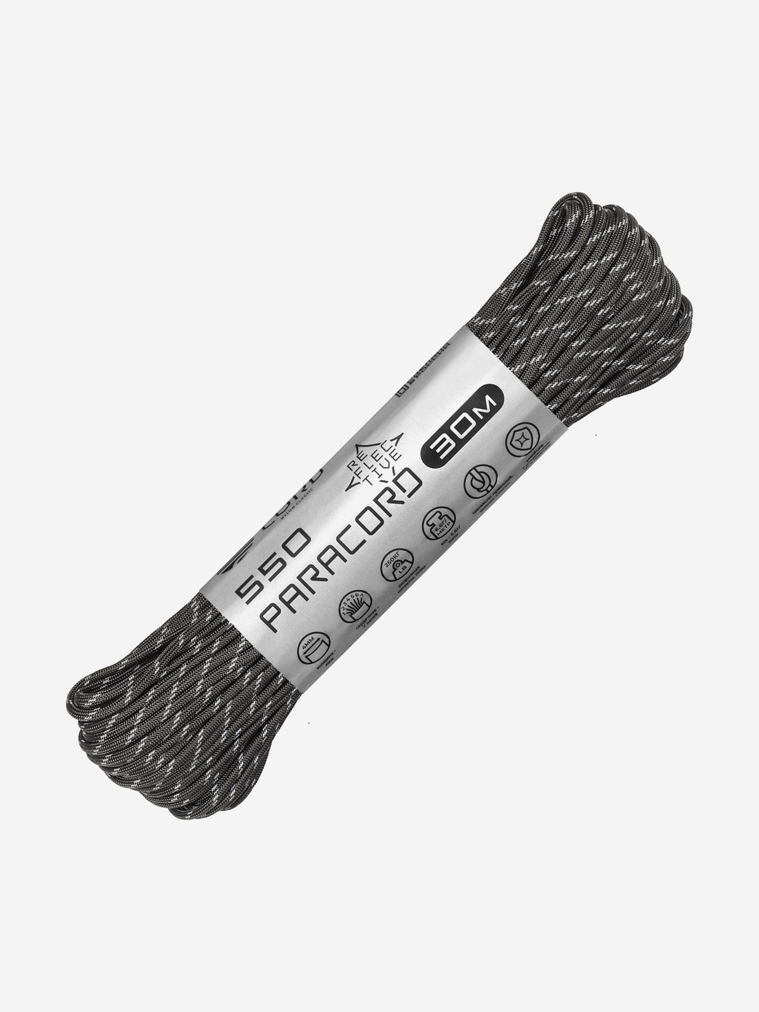 

Паракорд 550 CORD nylon 30м RUS световозвращающий (graphite), Серый