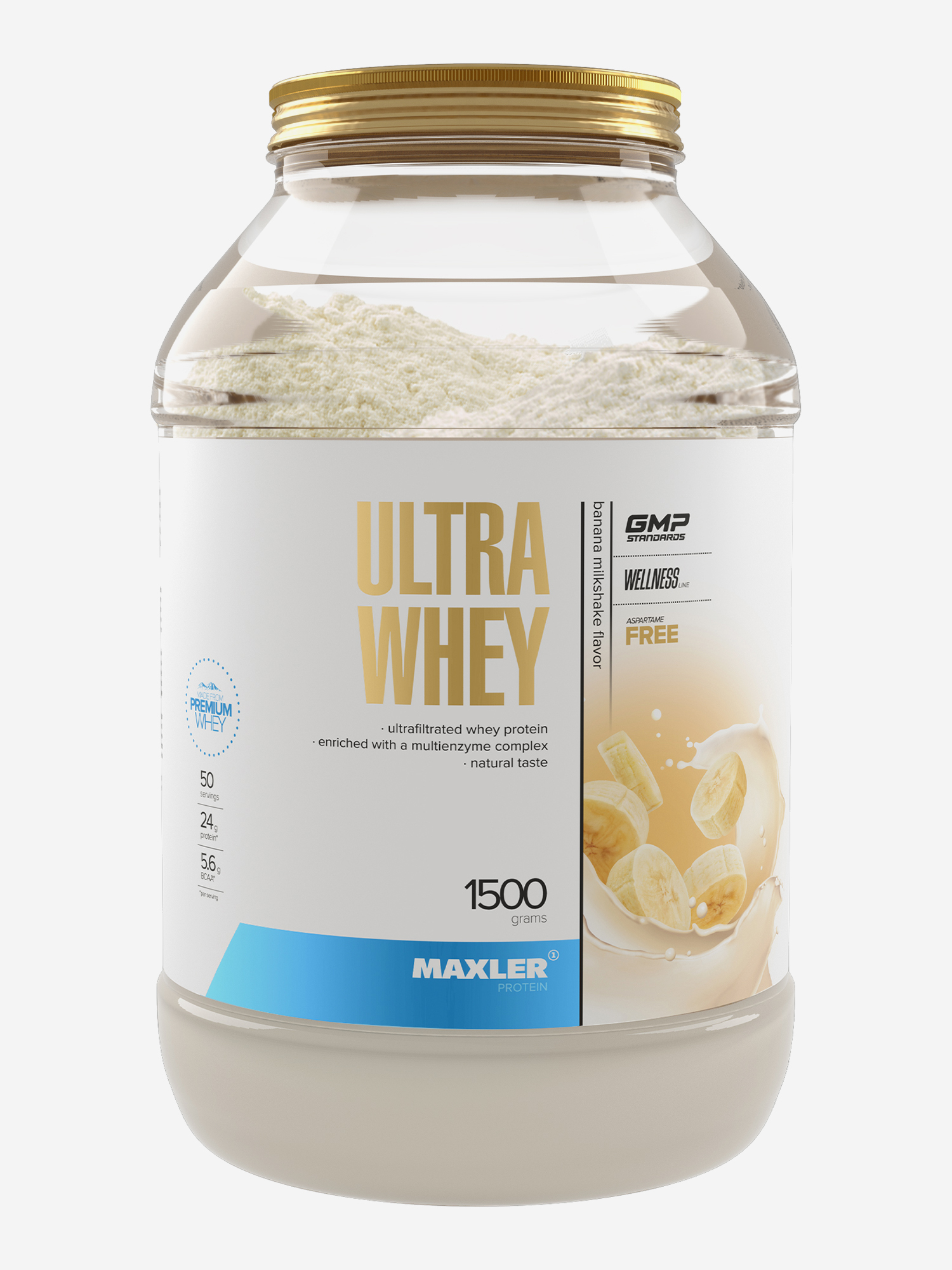 Изображение товара Протеин сывороточный Maxler, порошок, 750 г - Банановый милкшейк, Белый