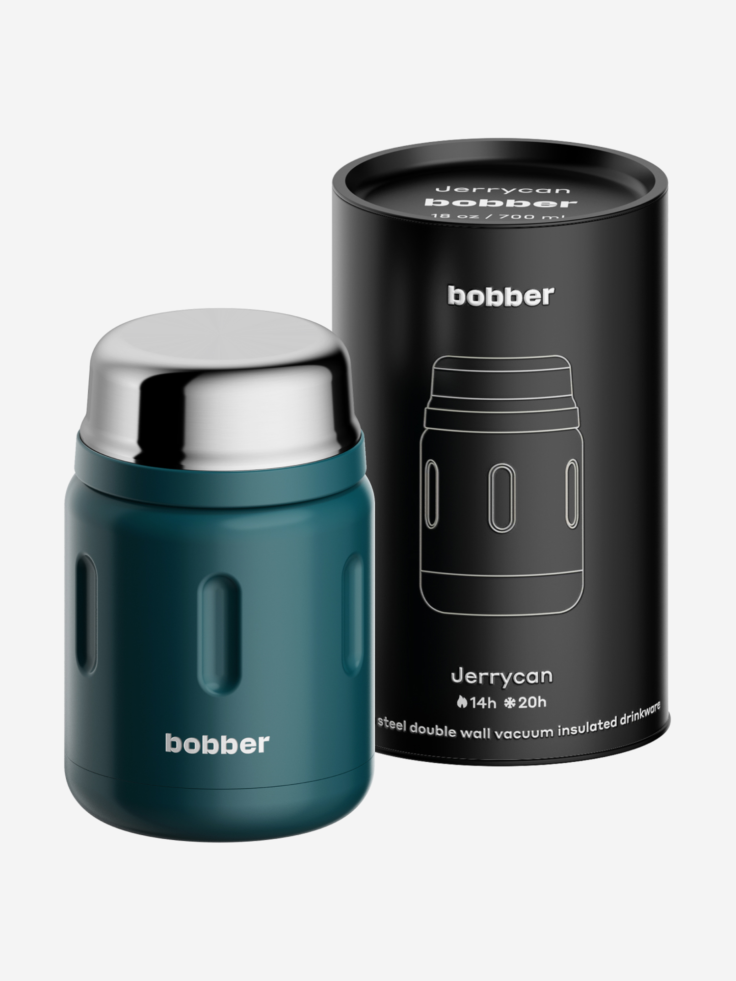 Изображение товара Термос вакуумный для еды BOBBER Jerrycan 700 мл, тепло до 14 часов, темно-бирюзовый, Темно-бирюзовый