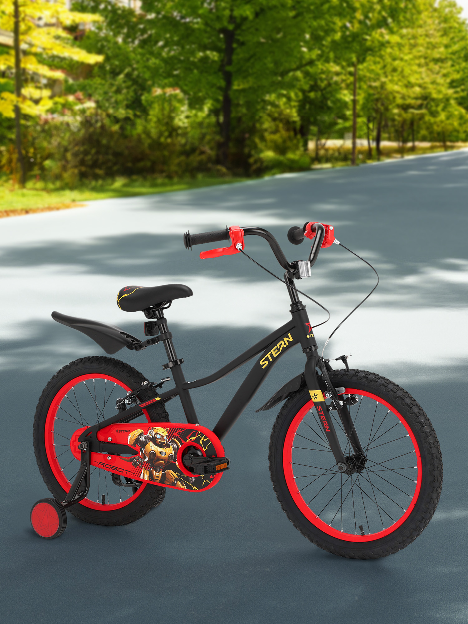 Изображение товара Детский велосипед Stern Robot 18 для мальчиков с регулируемым седлом и боковыми колесами