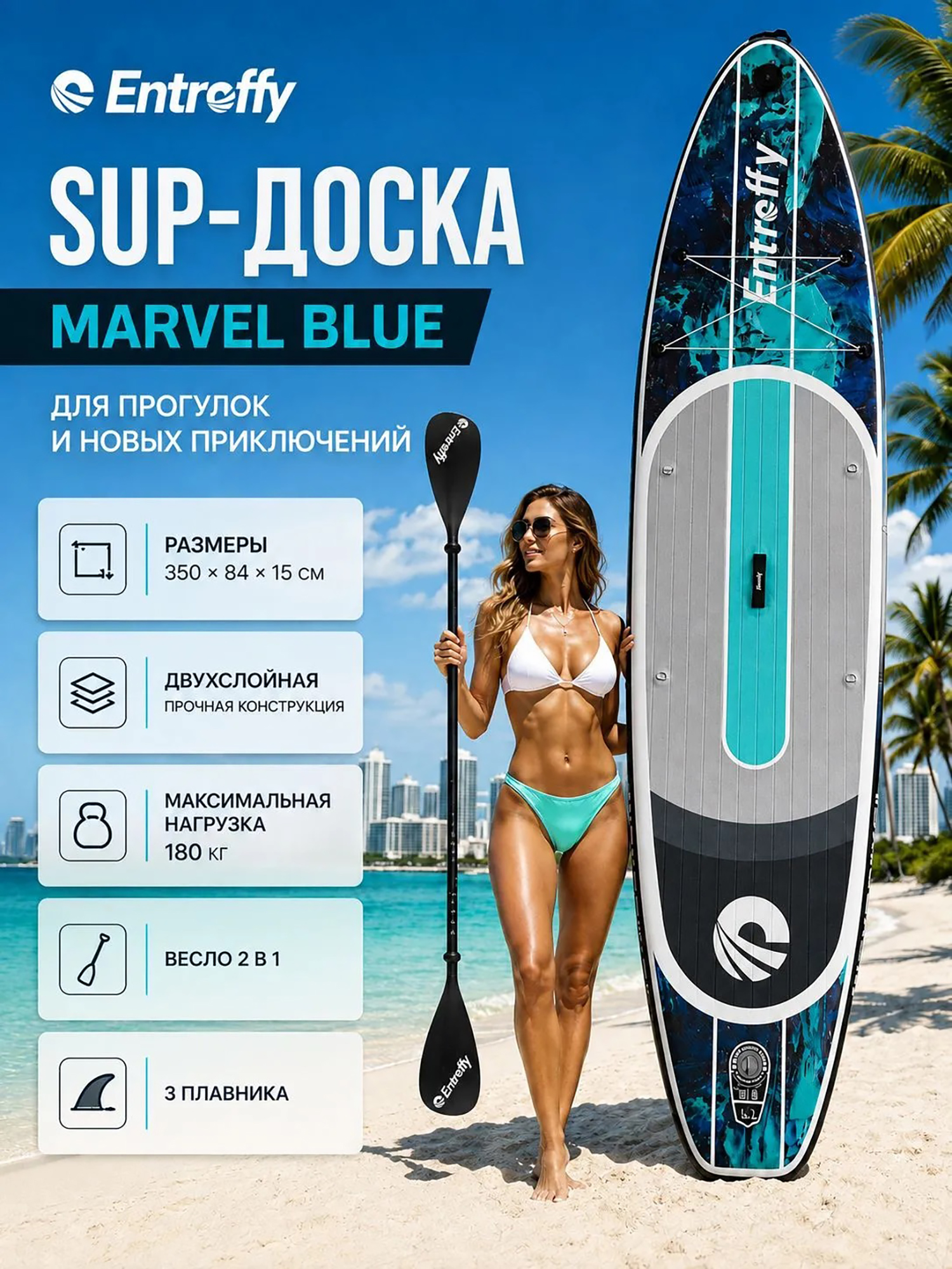 Изображение товара Сапборд ENTROFFY Marvel Black, 350 см, двухслойный, Черный Изображение товара Сапборд ENTROFFY Marvel Black, 350 см, двухслойный, Черный