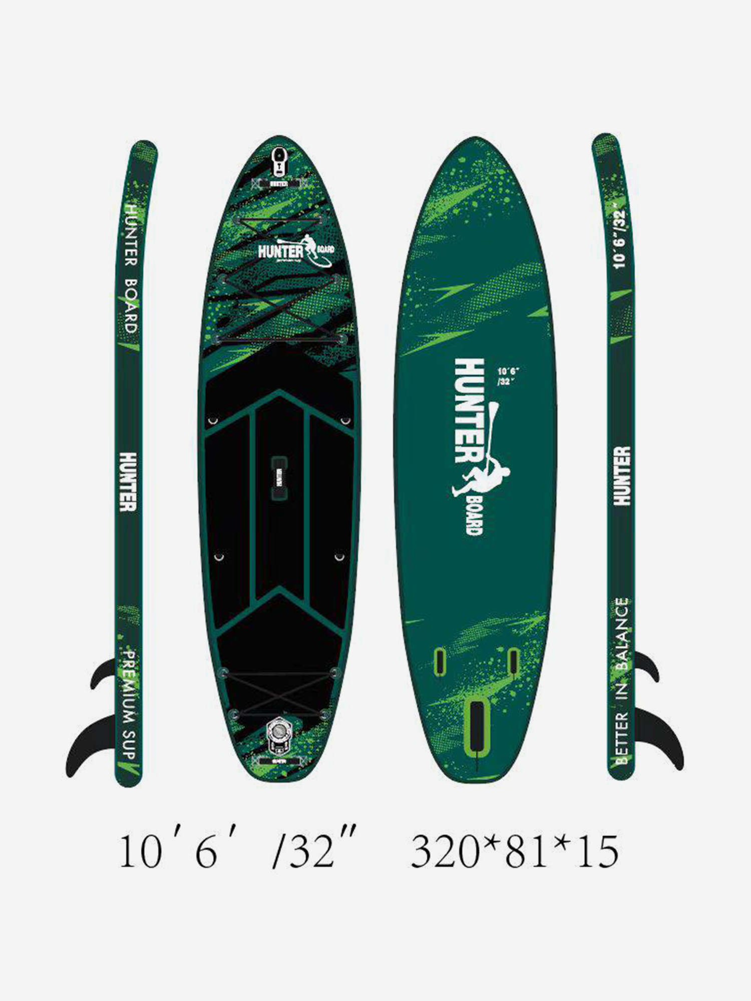 

Sup-доска Hunterboard ACTIVE 10,6', 320х81х15 см, Green, Зеленый