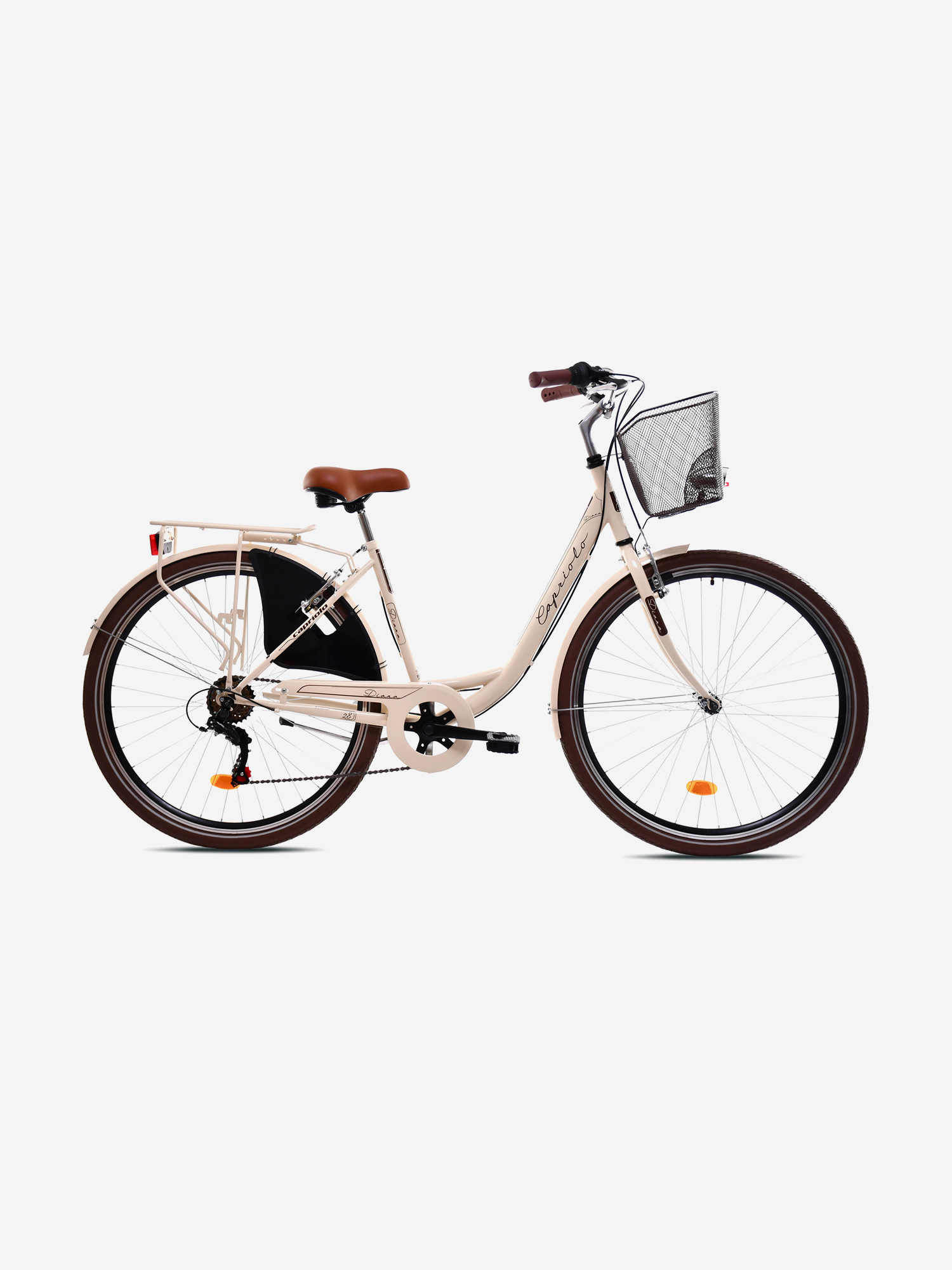 

Велосипед CAPRIOLO CITY DIANA ALU (1 X 7), рама алюминий , колёса 28'' (кремовый - коричневый), Бежевый