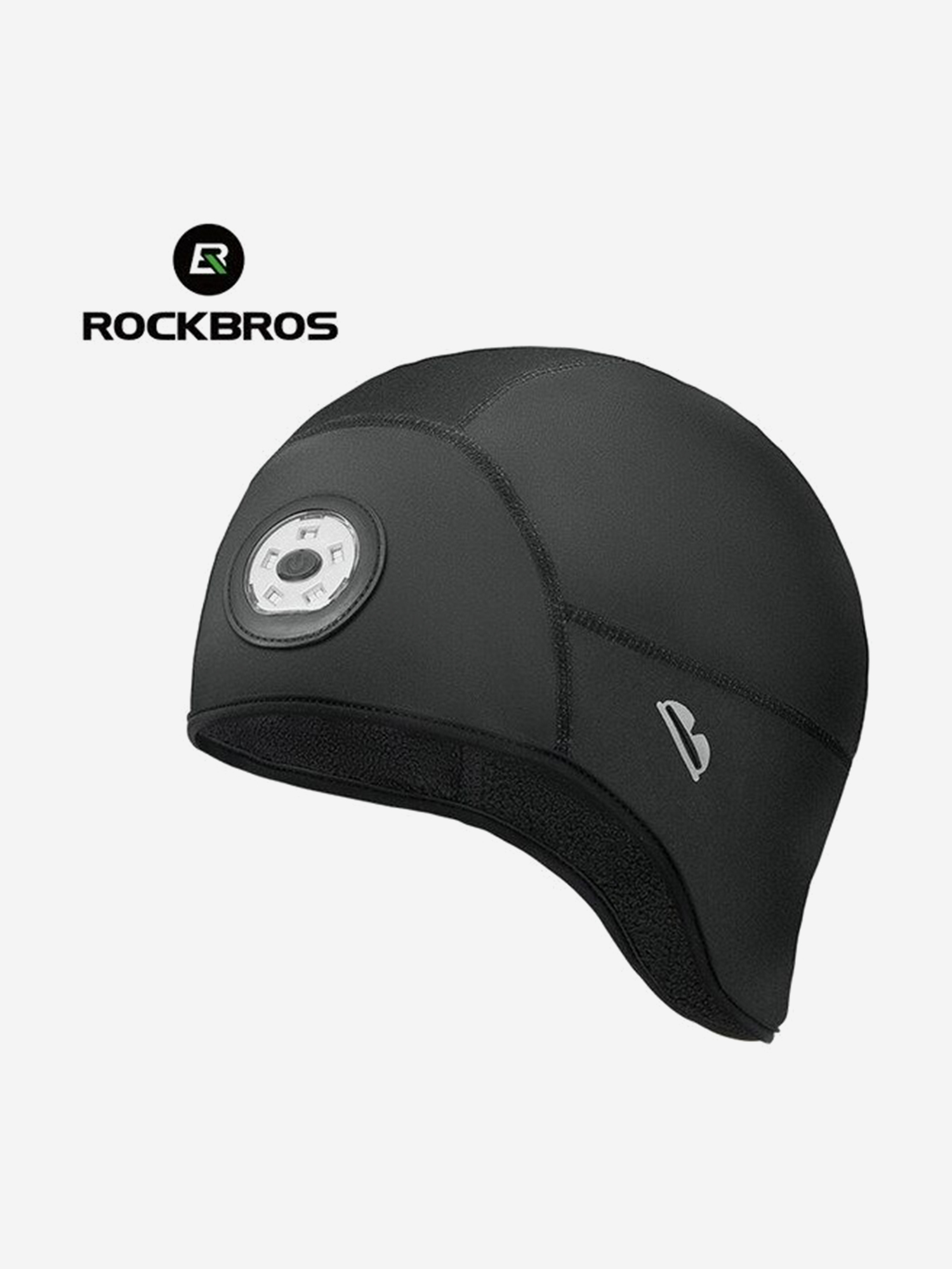 

Шапка утепленная ROCKBROS черная, с фонариком, 3 режима, Черный