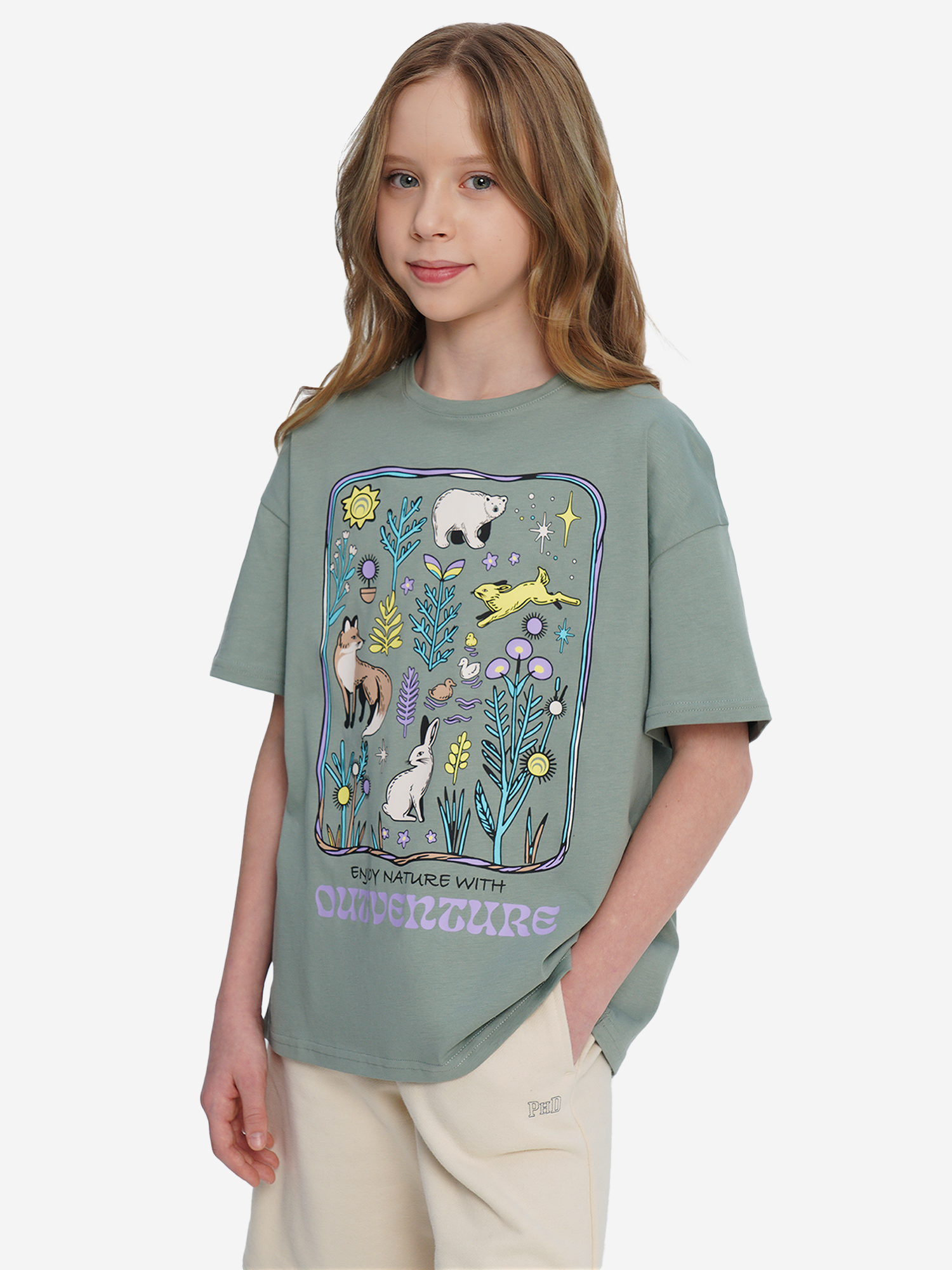 Изображение товара Футболка для девочек Outventure с рисунком из хлопка, летом и всесезон