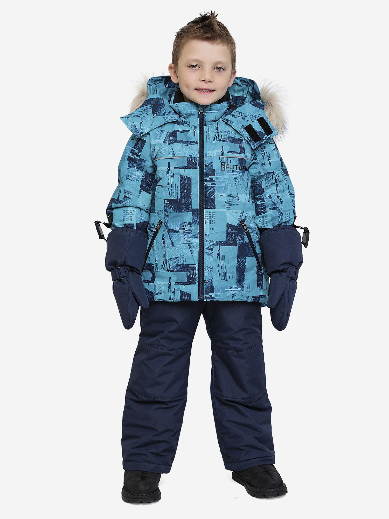 Изображение товара Комплект зимней одежды для мальчика Давид принт синий утепленный водоотталкивающий