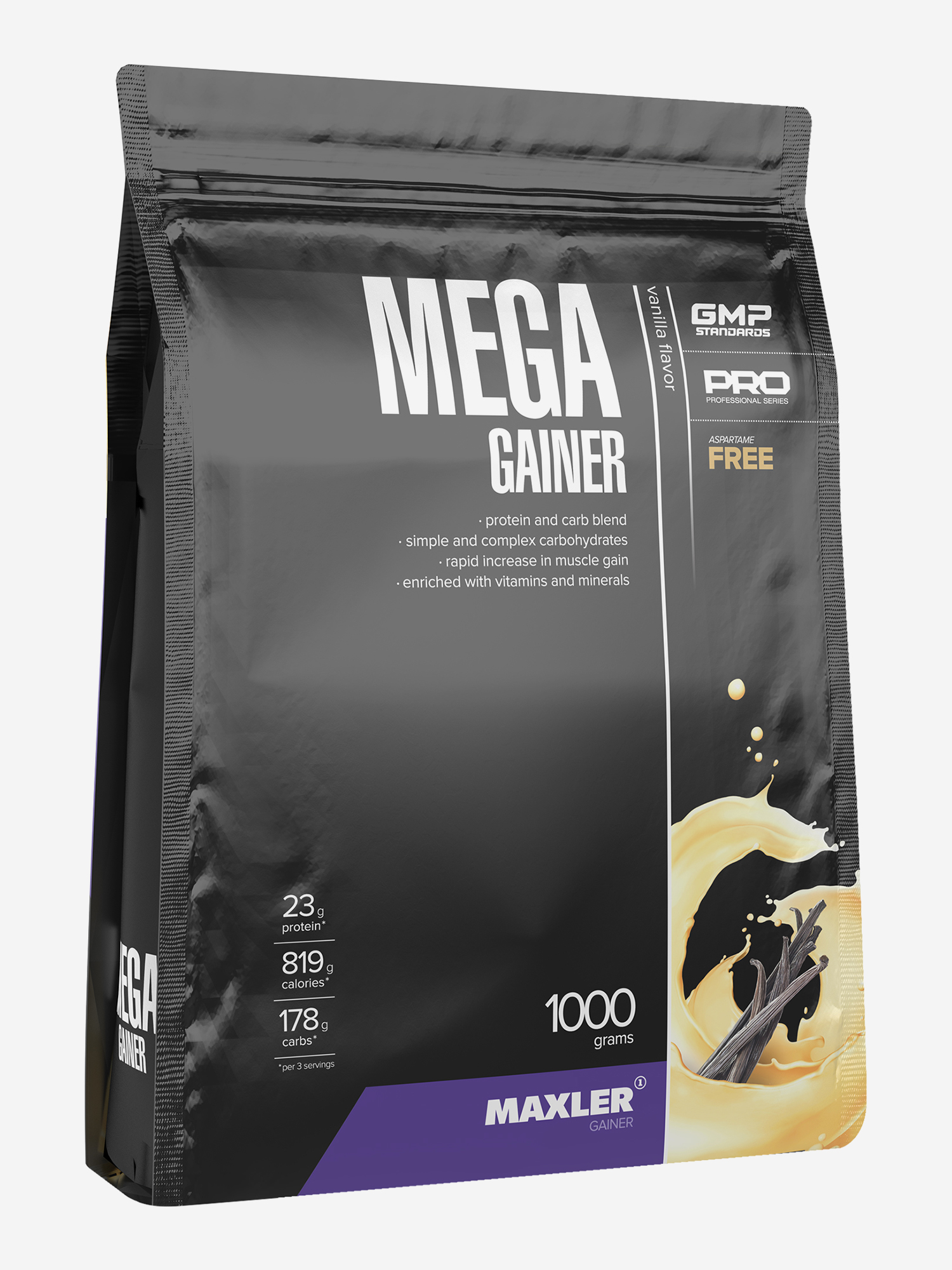 Изображение товара Гейнер для набора мышечной массы Maxler, порошок, 1000 г - Ваниль, Черный