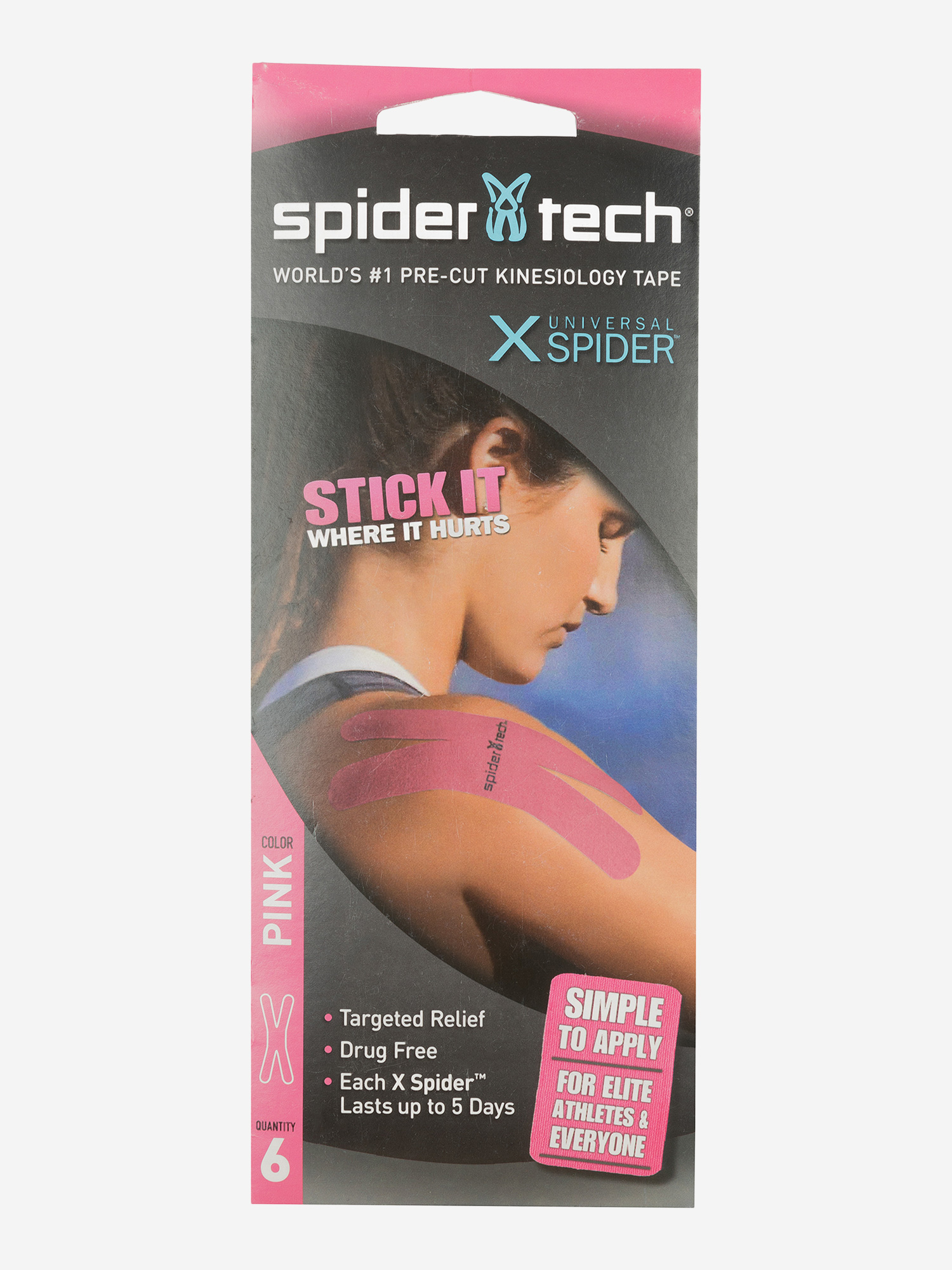 фото Тейп преднарезанный spidertech, 6 шт., розовый
