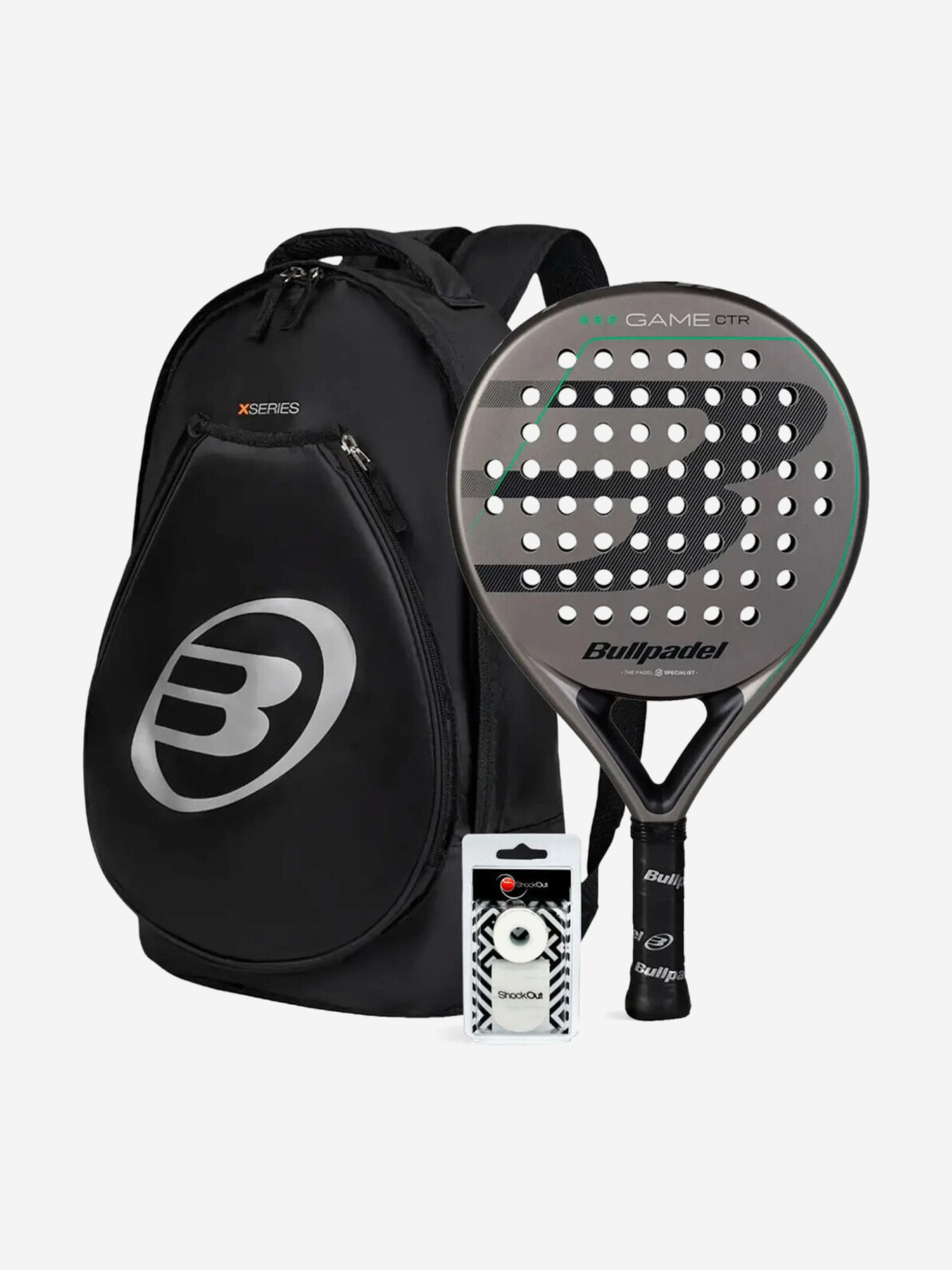 Изображение товара Комплект из ракетки для падела Bullpadel Game CTR Gray с рюкзаком Bullpadel Tour Black и аксессуарами