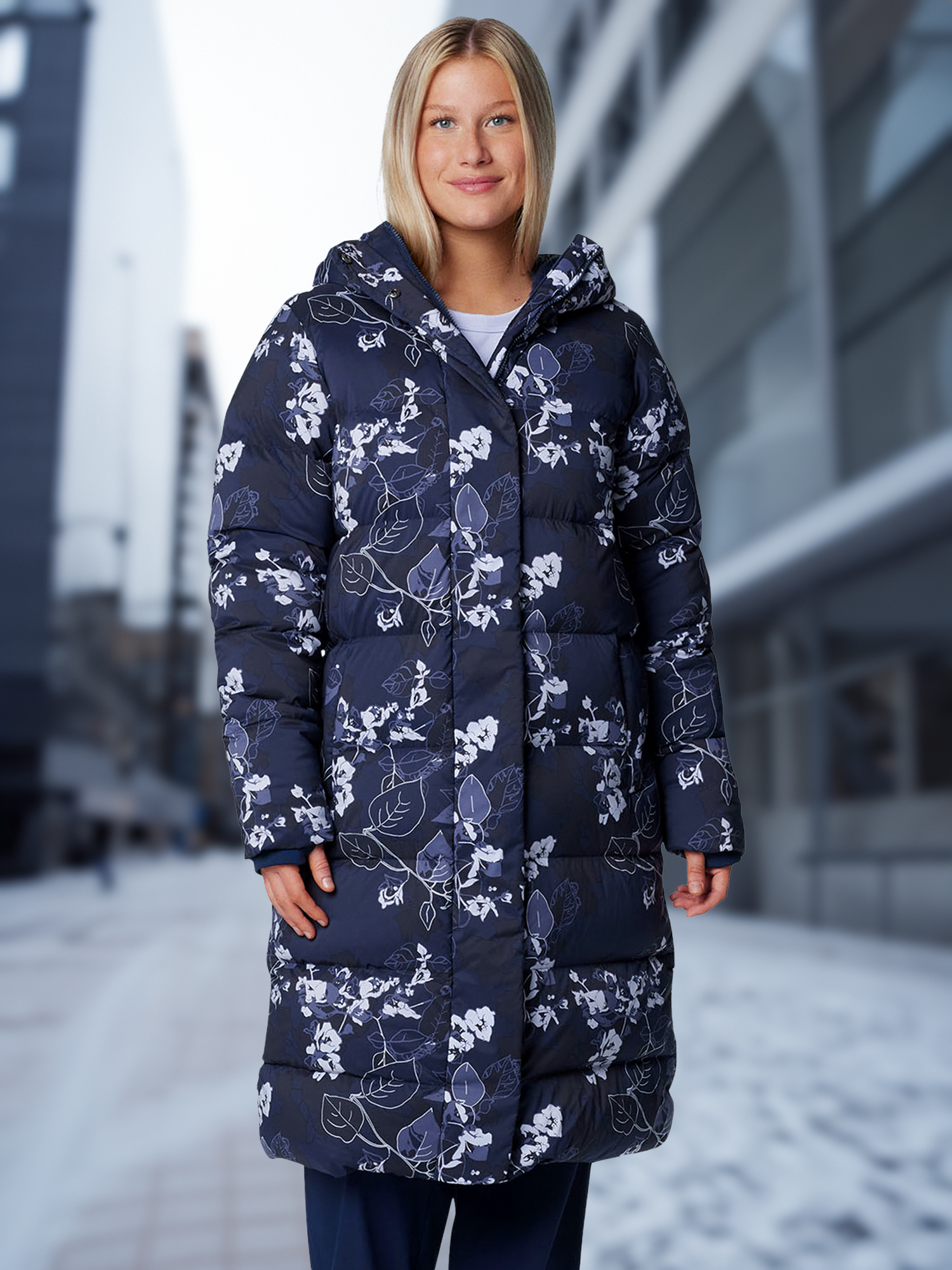 

Пуховик женский Columbia Boundless Days Print Long Down Jkt, Синий