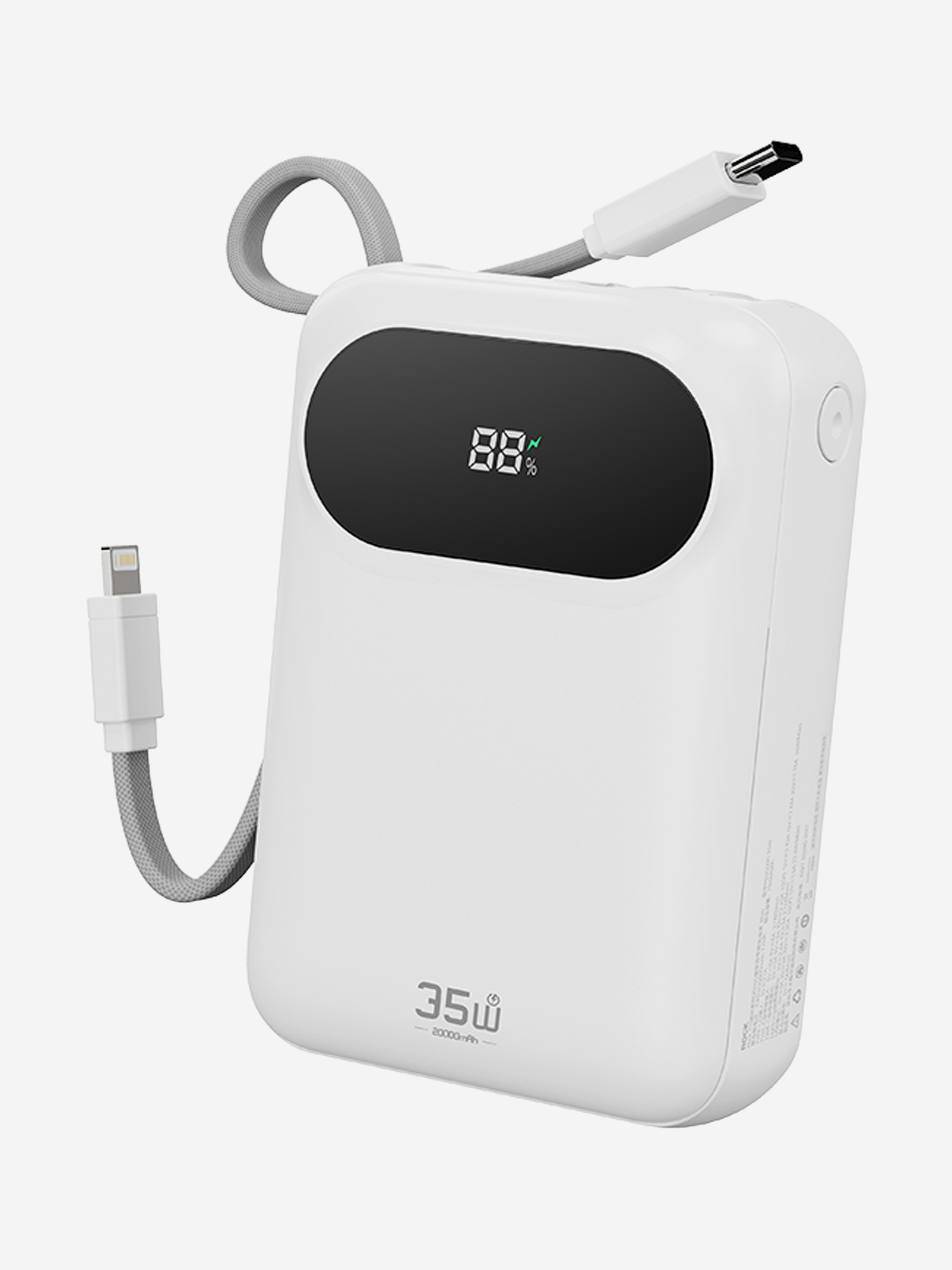 

Внешний аккумулятор карманный ROCK Y11 Mini Series Power Bank with Cable 20000mAh 35w белый, Белый
