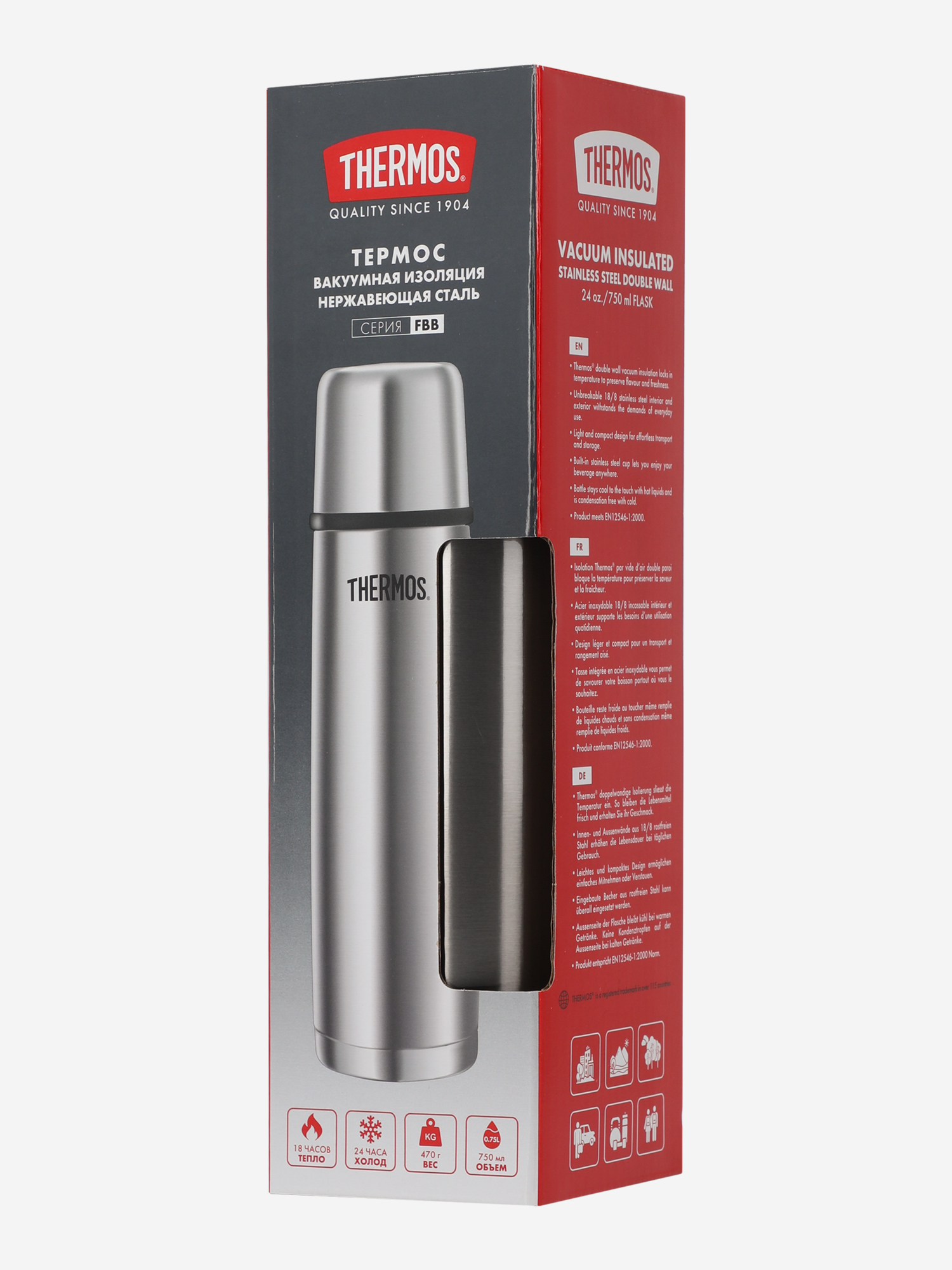 фото Термос thermos fbb, 0.75 л, серебряный