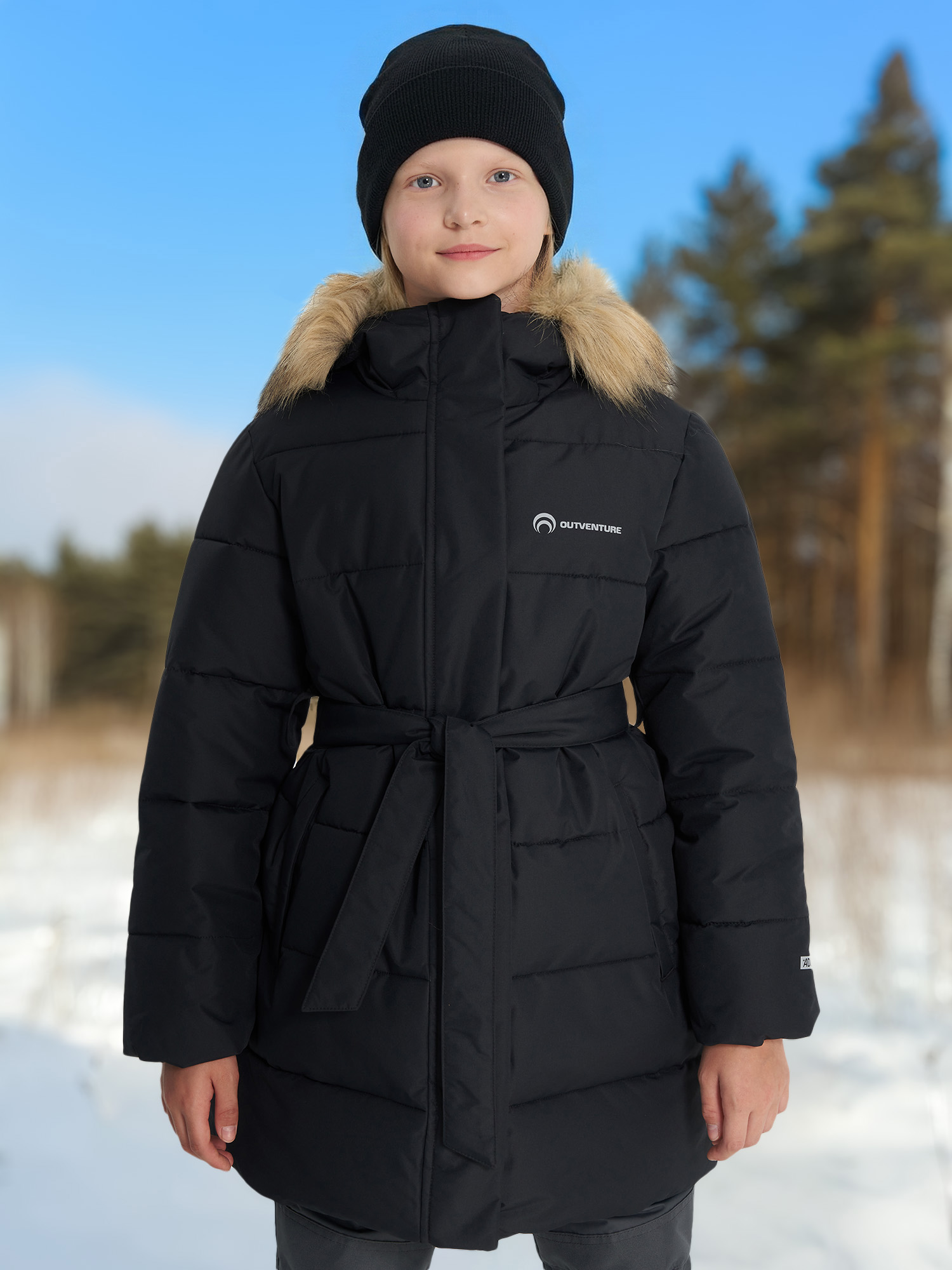 Пуховик для девочек Outventure, черный, арт. 137413