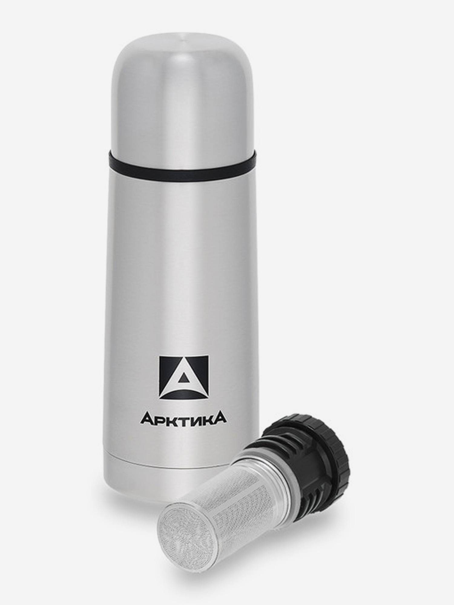 Изображение товара Термос классический для напитков с узким горлом и глухой пробкой со съемным ситечком, объем 0,35 л. Компактный размер