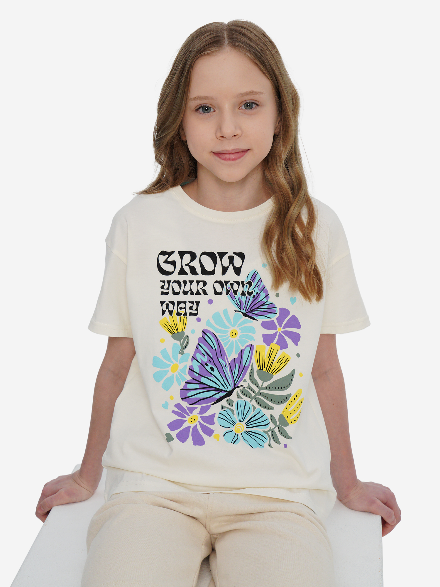 Изображение товара Футболка для девочек Outventure с рисунком натуральный хлопок