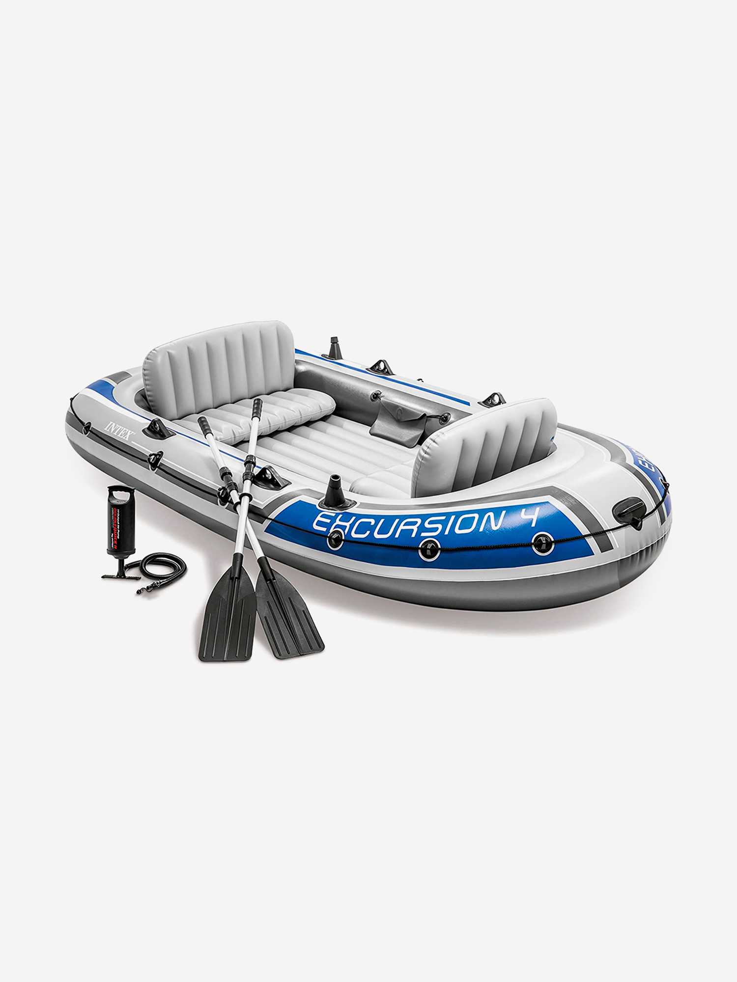 

68324NP INTEX Надувная лодка "Excursion 4" алюминиевые вёсла 137см, насос, 315х165х43см, Серый