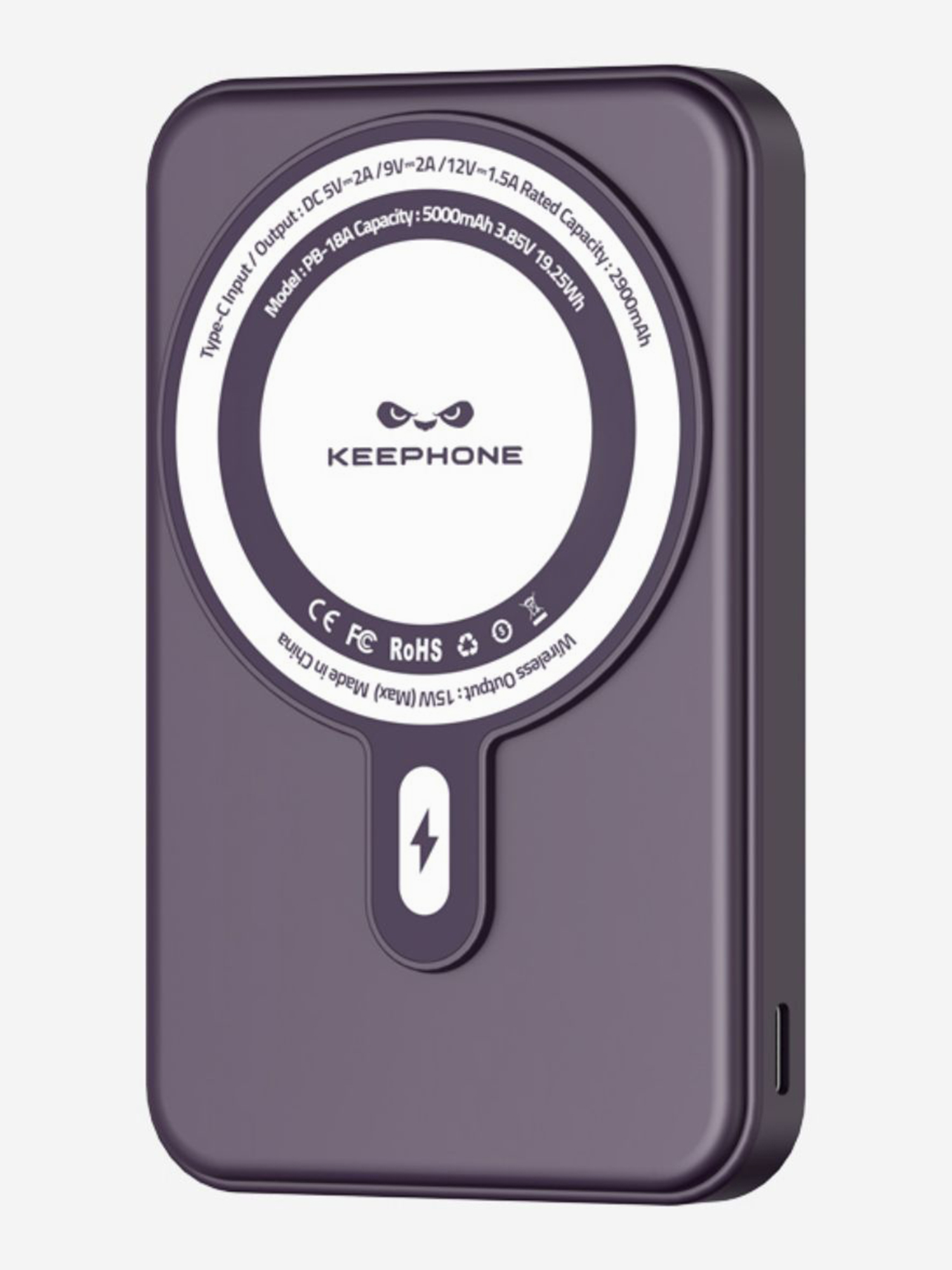 

Повербанк с беспроводной зарядкой для телефона KEEPHONE Snap Charger / Быстрая зарядка аккумулятора: 5000 мАч, подставка-Фиолетовый, Фиолетовый