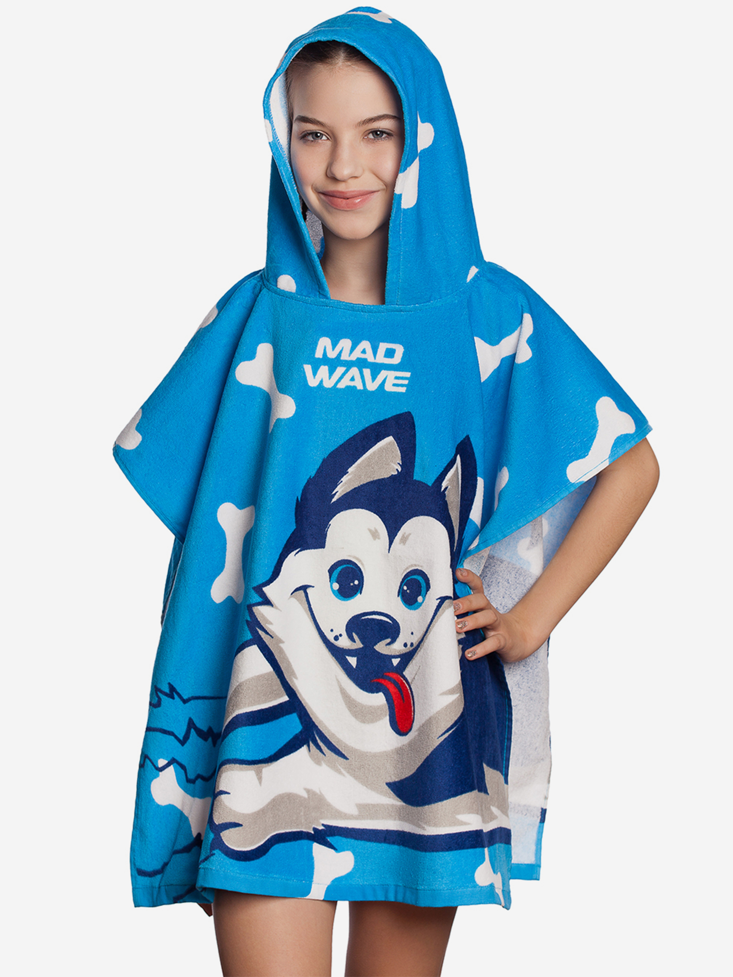 Детское пончо Mad Wave HUSKY Poncho, 70*130 cm, Синий полотенце из микрофибры mad wave husky m0763 02 2 00w