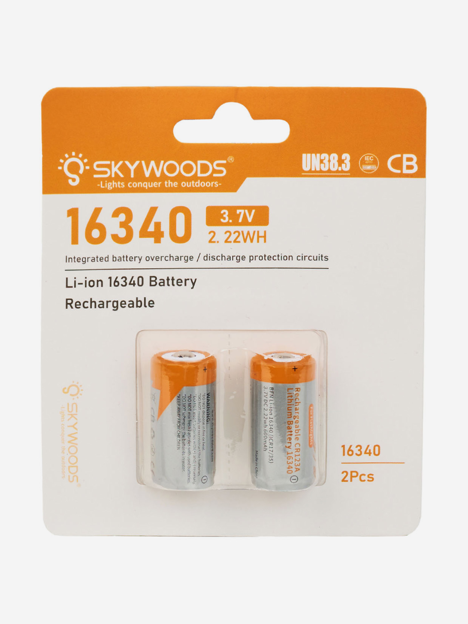 

Аккумулятор SKYWOODS INR16340, 700mAh, до 1000 перезарядок, комплект - 2 шт., Белый