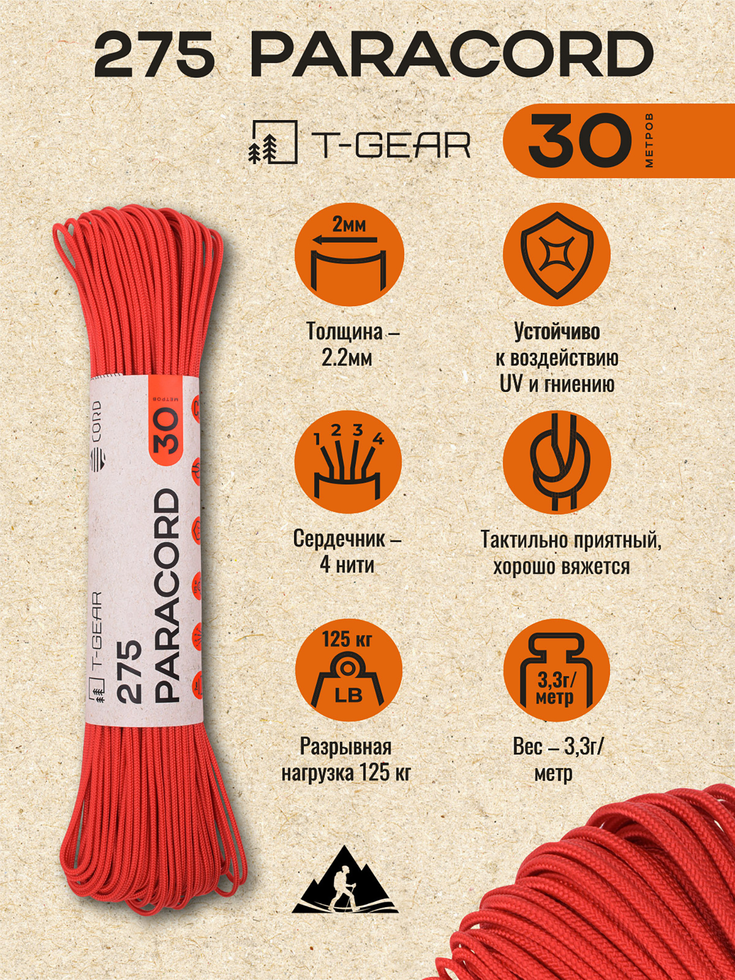 Изображение товара Паракорд 275 T-Gear x CORD nylon 30м (Red)