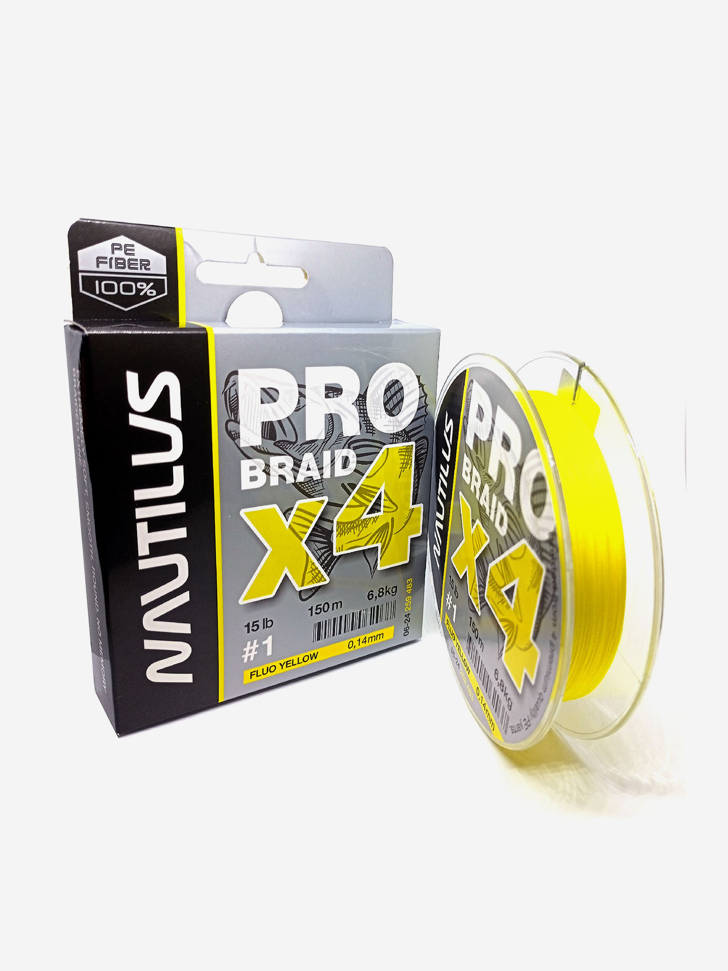 

Шнур Nautilus Pro Braid X4 Fluo Yellow d-0.14 6.8кг 15lb 150м, Желтый
