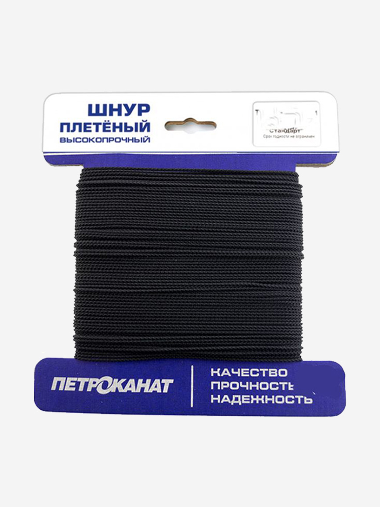 Шнур плетеный Петроканат СТАНДАРТ 1,2 мм (50 м) черный, еврокарточка, Черный
