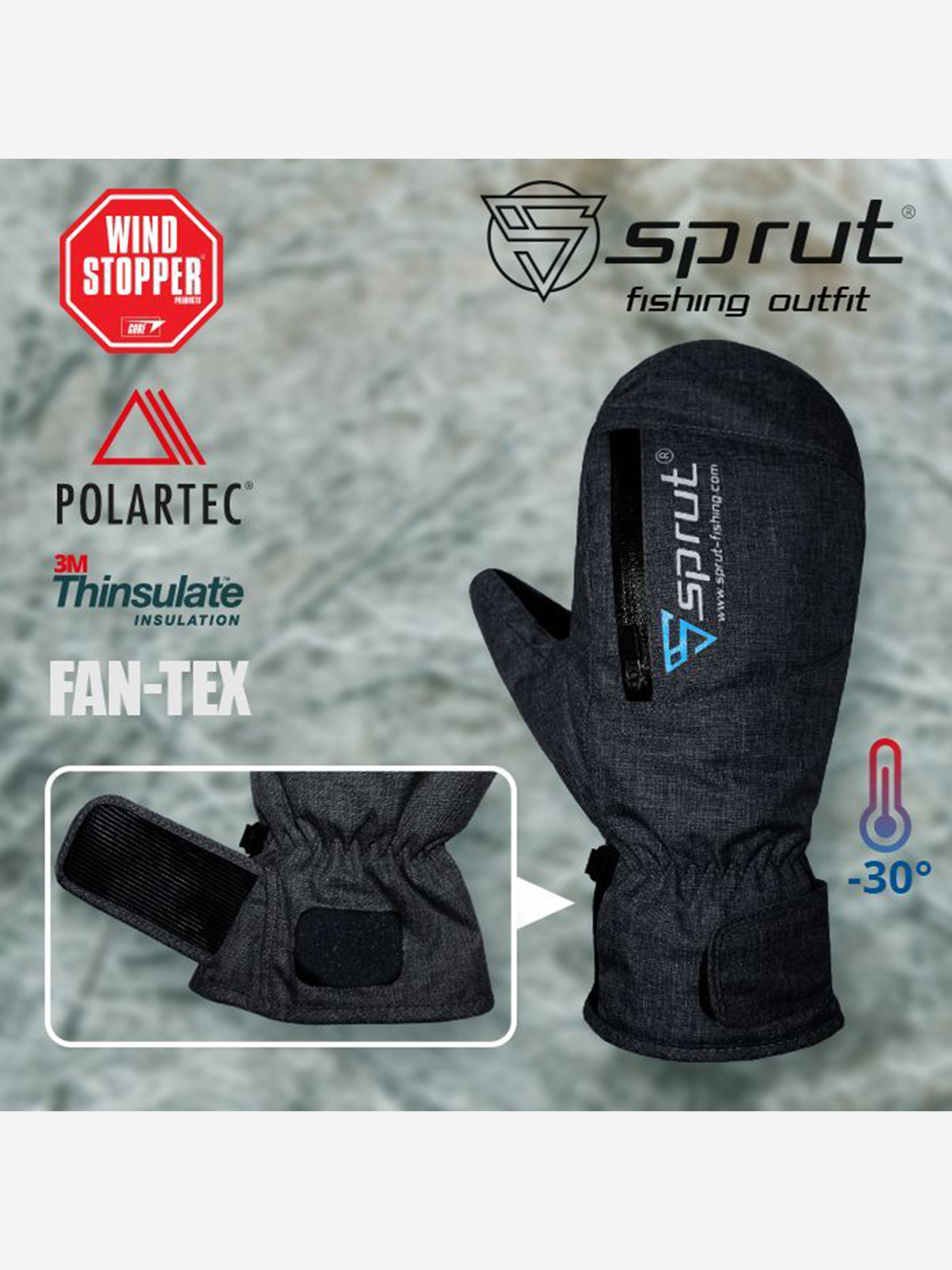 Изображение товара Варежки Sprut Thermal WS Mittens для рыбалки и охоты, демисезонные, черные