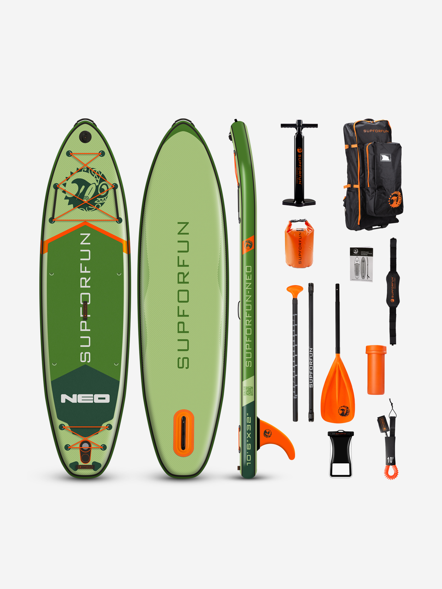 

Cап борд надувной SUPFORFUN NEO 10.6 320х81х15 в максимальной комплектации., Зеленый