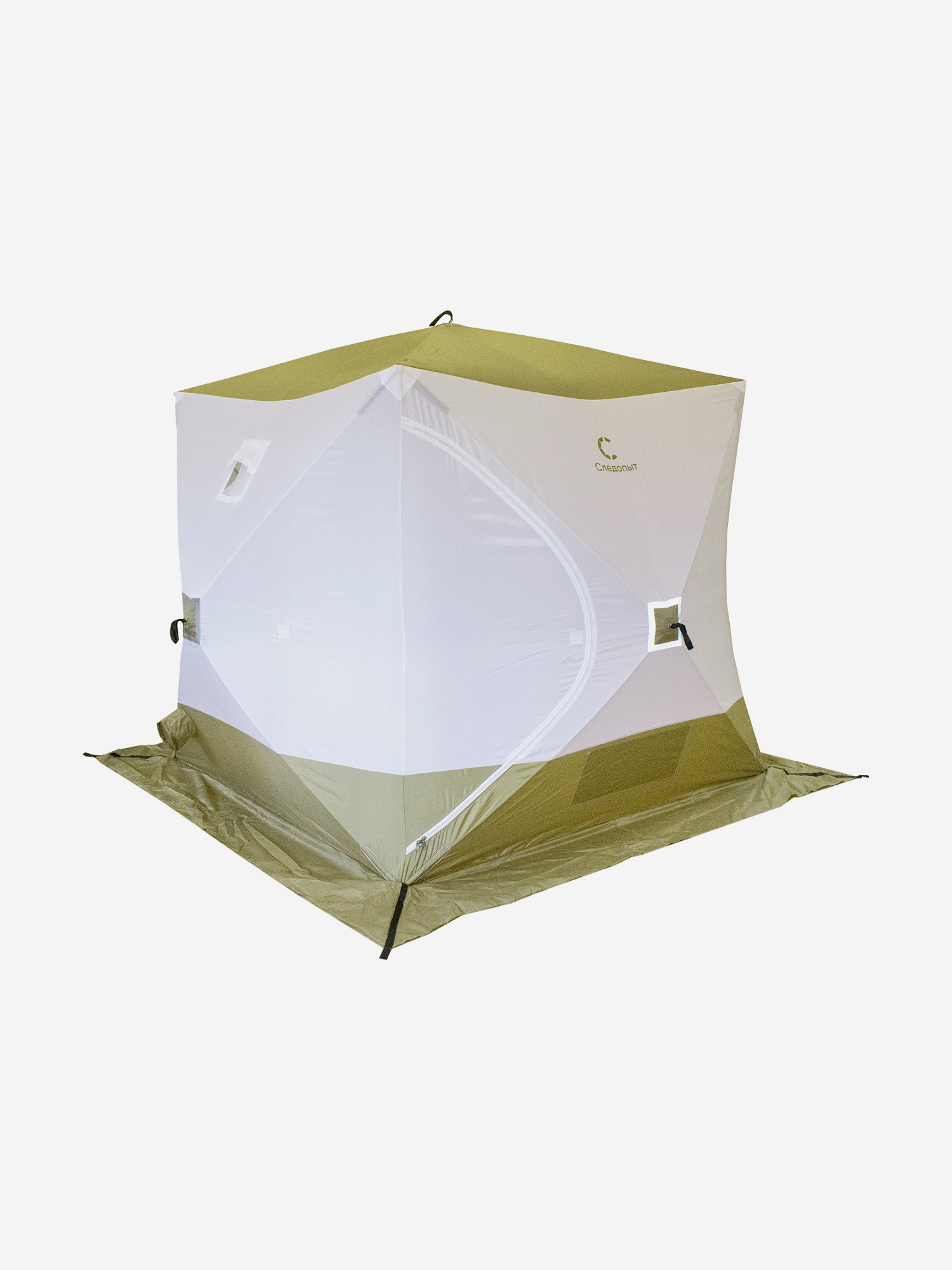 Палатки и тенты Палатка зимняя куб Следопыт 2,1 х2,1 м, Oxford 210D PU 1000, S по полу 4,4 кв.м, цвет оливковый, белый., Зеленый