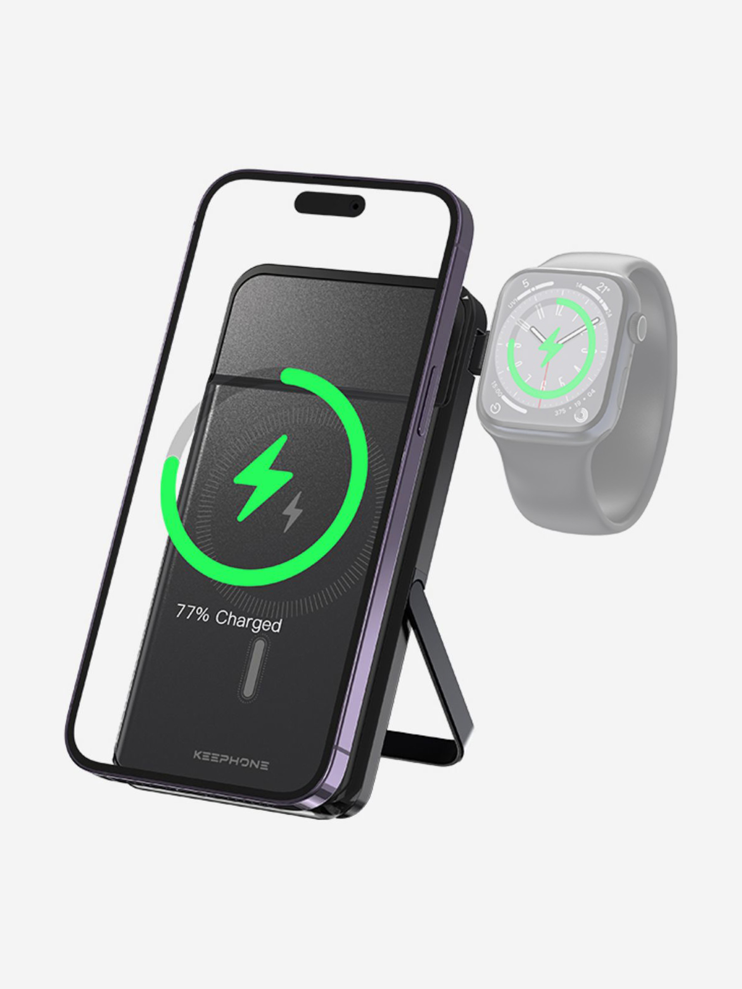 

Повербанк KEEPHONE Mag Power Bank / Встроенная зарядка для смарт-часов iWatch / Быстрая зарядка 10000 мАч с подставкой, Черный