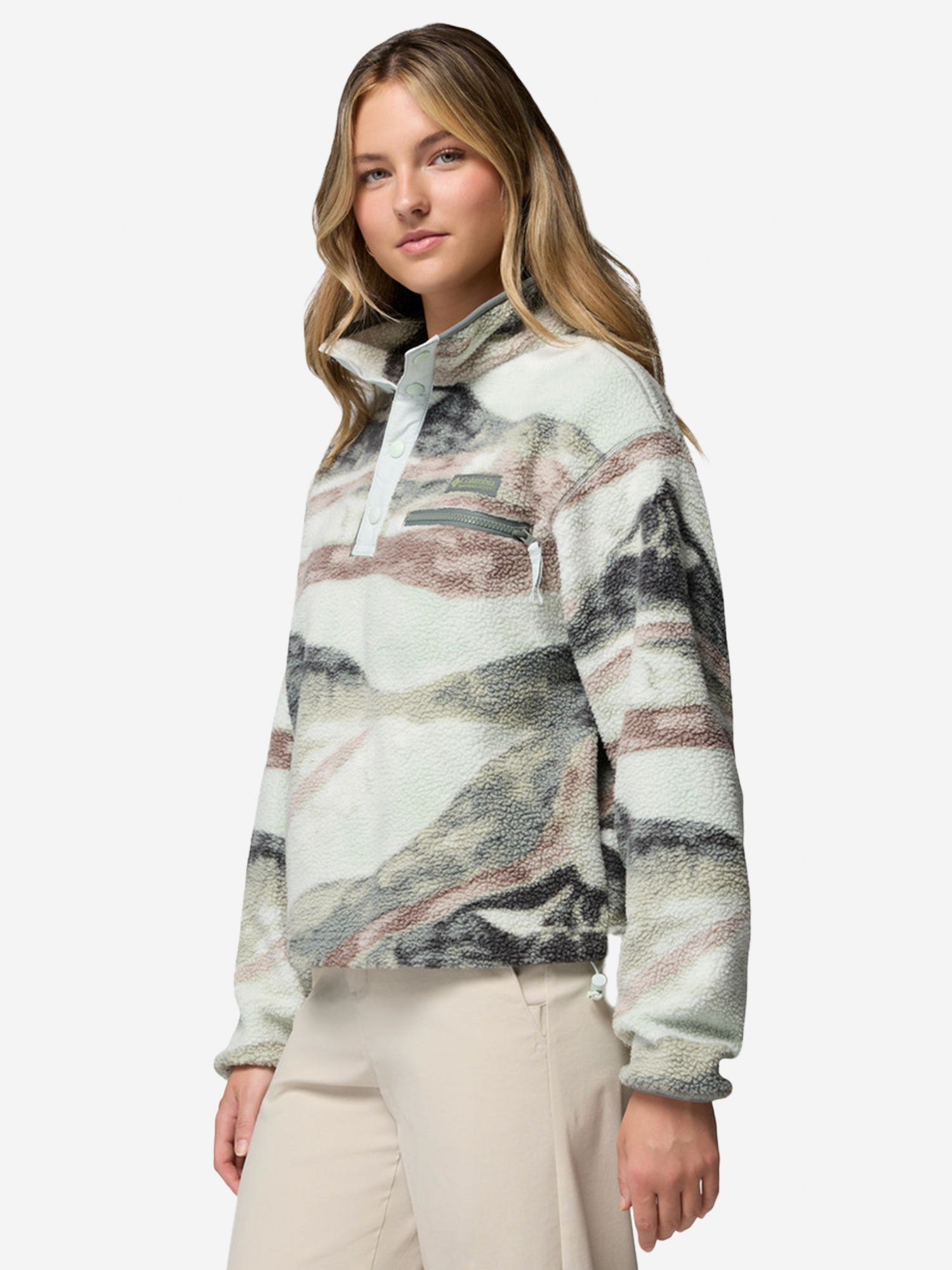 Джемпер флисовый женский Columbia Helvetia II Printed Cropped Half Snap, Зеленый