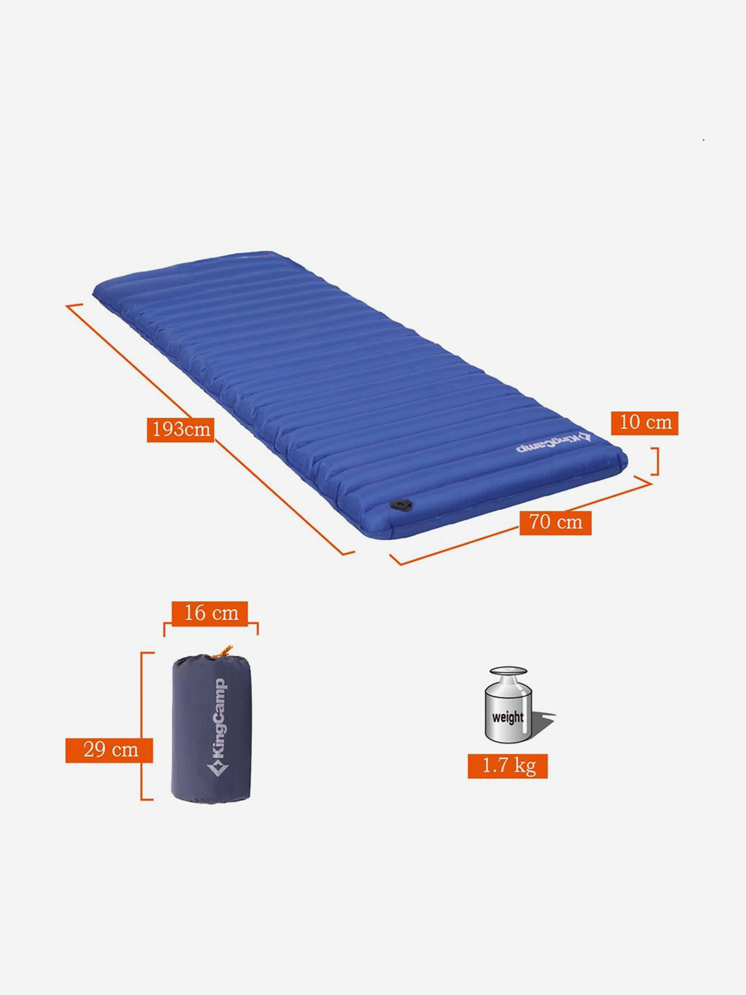 

Коврик надувной KingCamp KM3588 PUMP AIR BED SINGLE, Синий