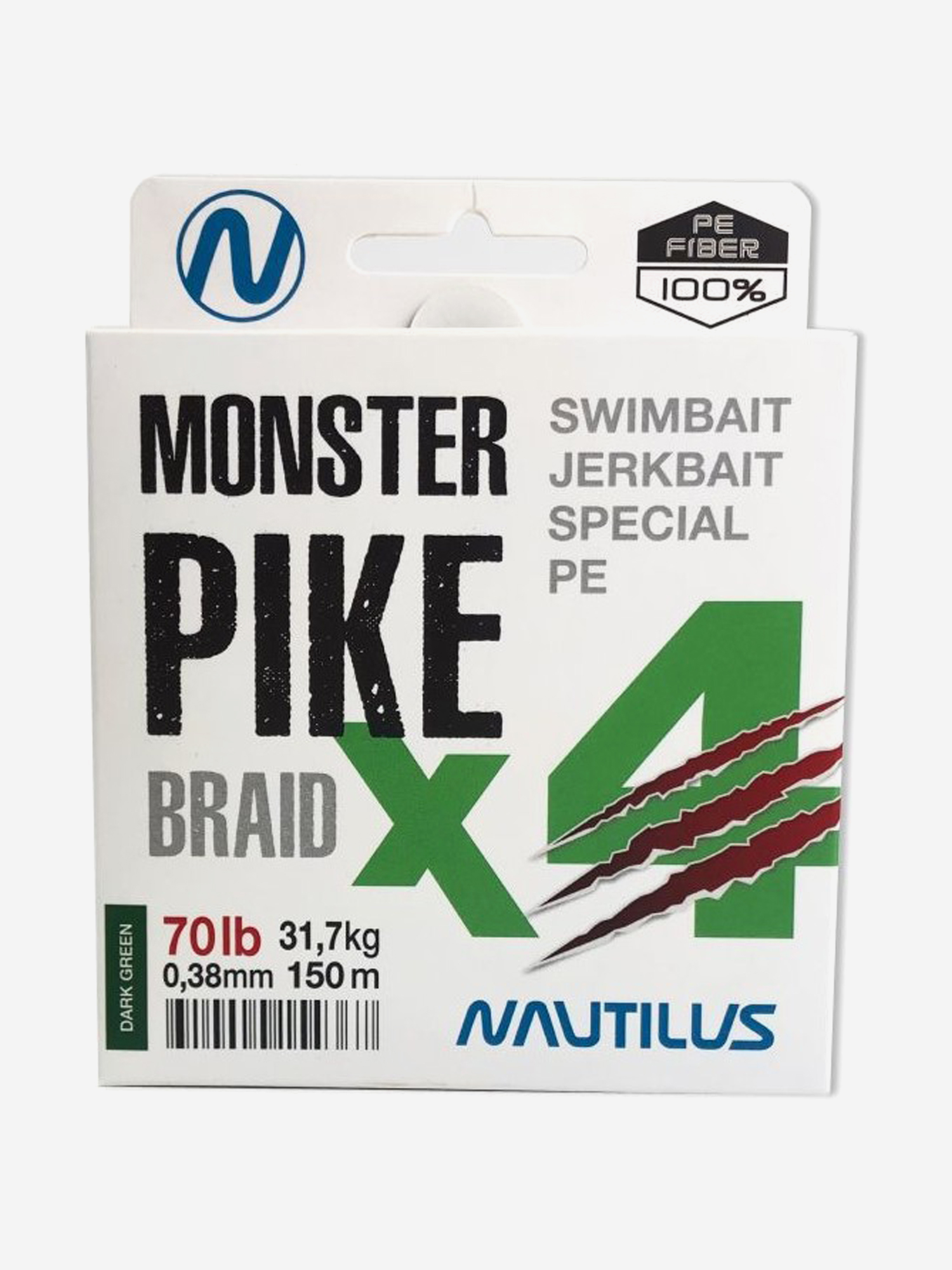 

Шнур Nautilus Monster Pike Braid X4 Dark Green d-0.38 31.7кг 70lb 150м, Зеленый
