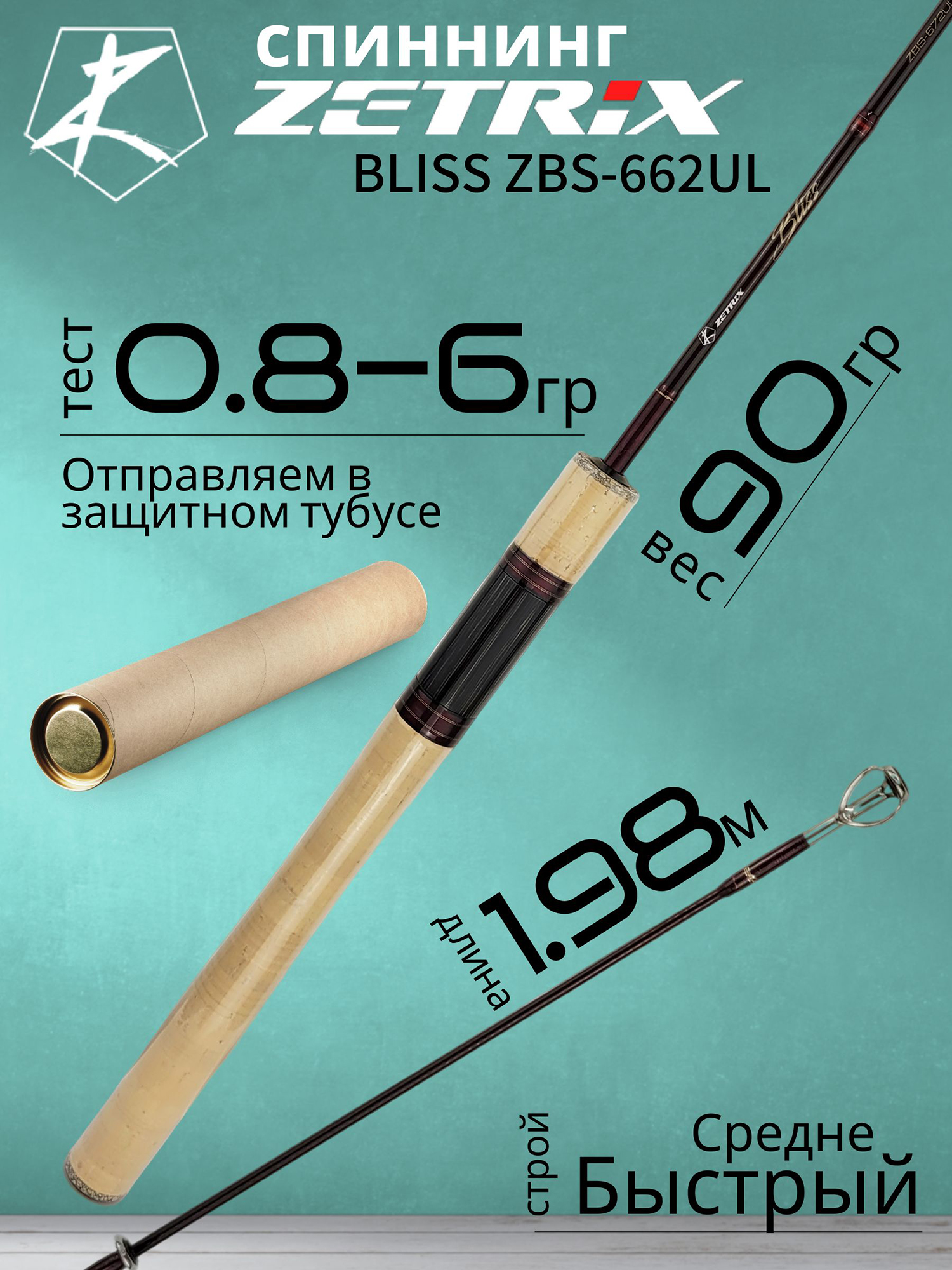 Изображение товара Спиннинг для рыбалки Zetrix BLISS ZBS-662UL 1.98м 0.8-6гр, Красный/Черный