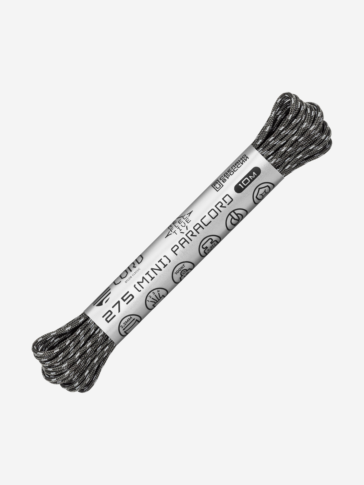 

Паракорд 275 (мини) CORD nylon 10м RUS световозвращающий (graphite), Серый